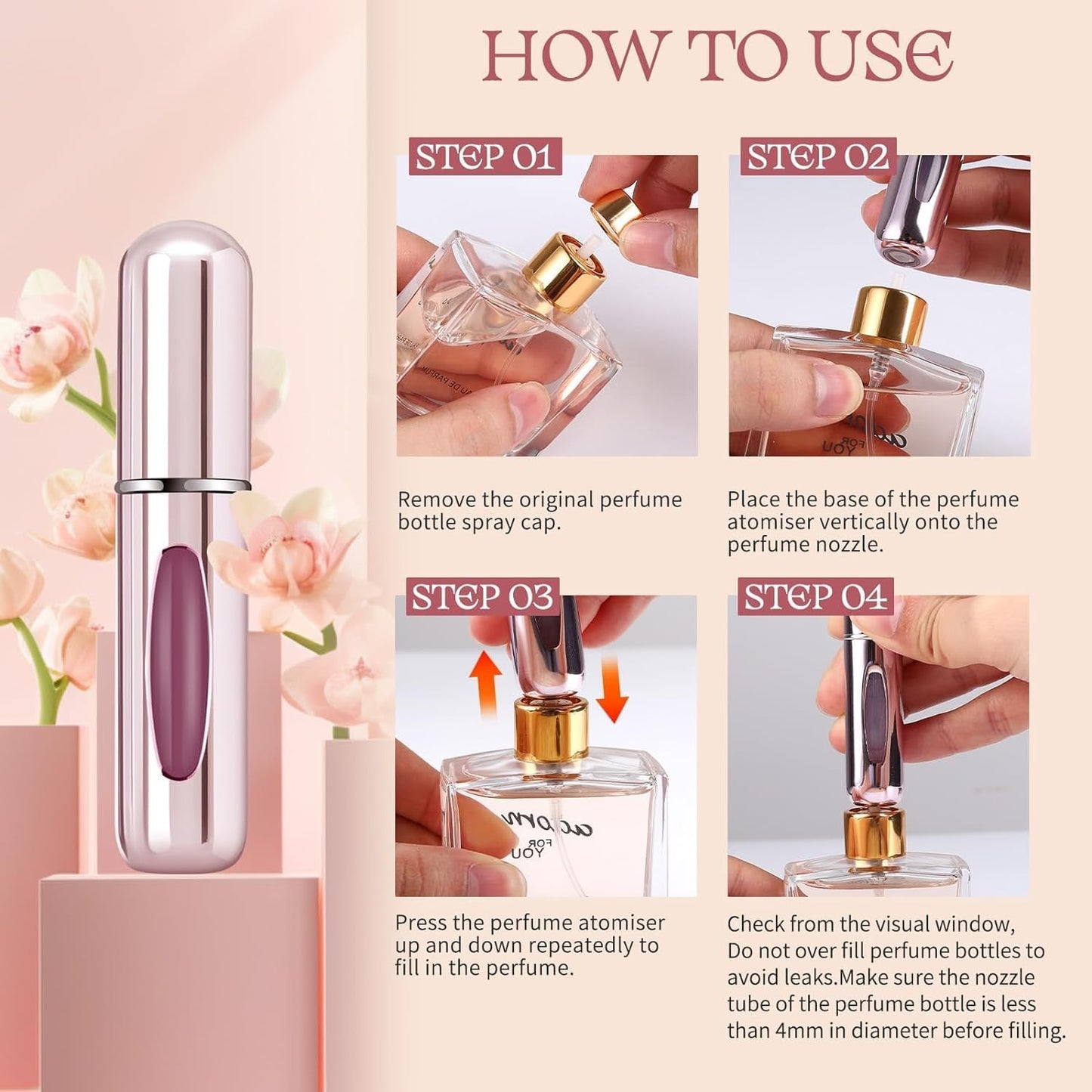 3 Pcs Perfume Atomiser Refillable, TAME 5 ml Travel Perfume Bottle tomizer Spray Portable Empty Fragrance Container for Aftershave Holiday and Night Out