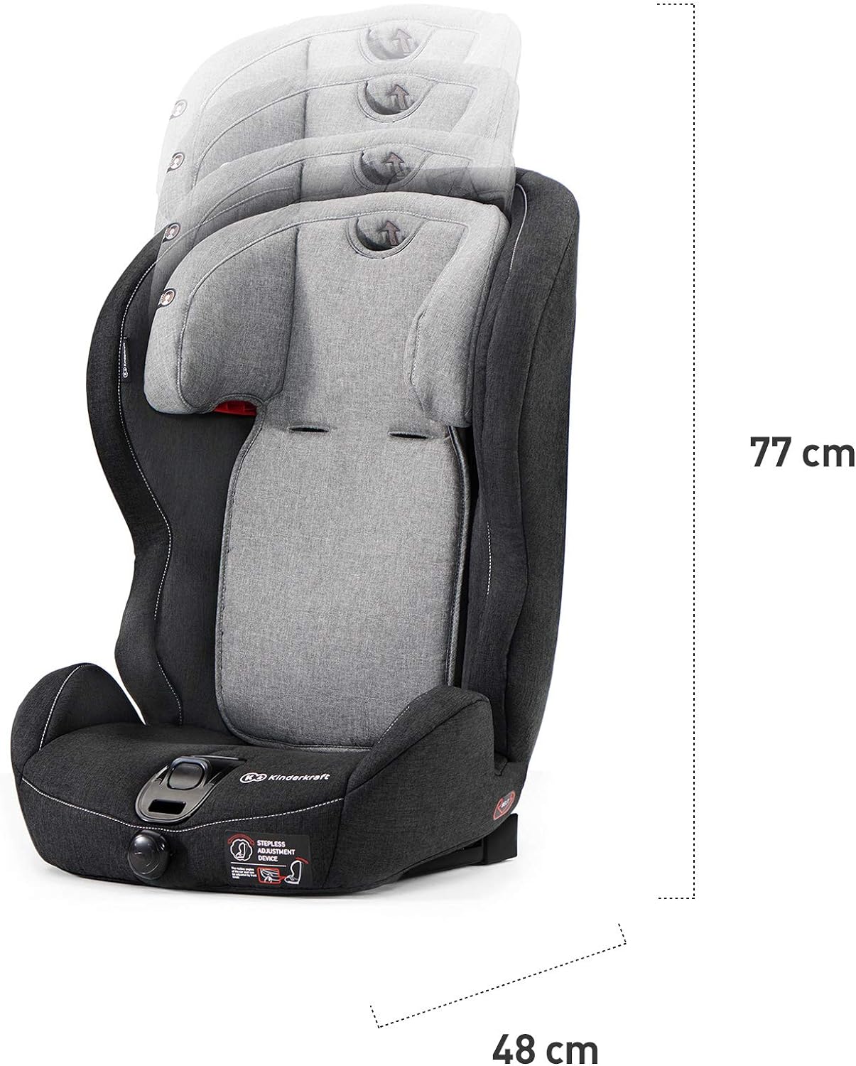 Kinderkraft Car Seat SAFETY FIX, Booster Child Seat, with Isofix, Top Tether, Adjustable Headrest, for Toddlers, Infant, Group 1/2/3, 9-36 Kg, Up to 12 Years, Safety Certificate ECE R44/04, Gray