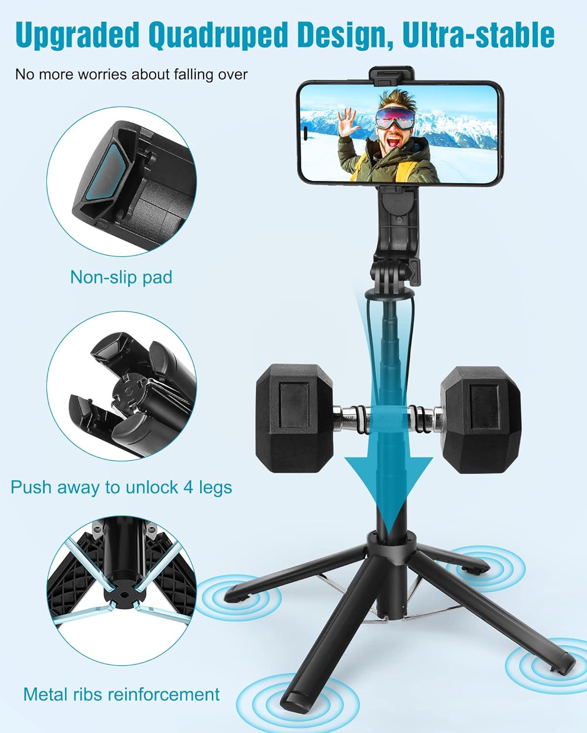 Eocean Selfie Stick Tripod,140cm Extendable Phone Tripod Stand for iPhone/Android Phone, Travel Tripod with Rechargeable Remote & Camera Connector Kit, Portable and Compact