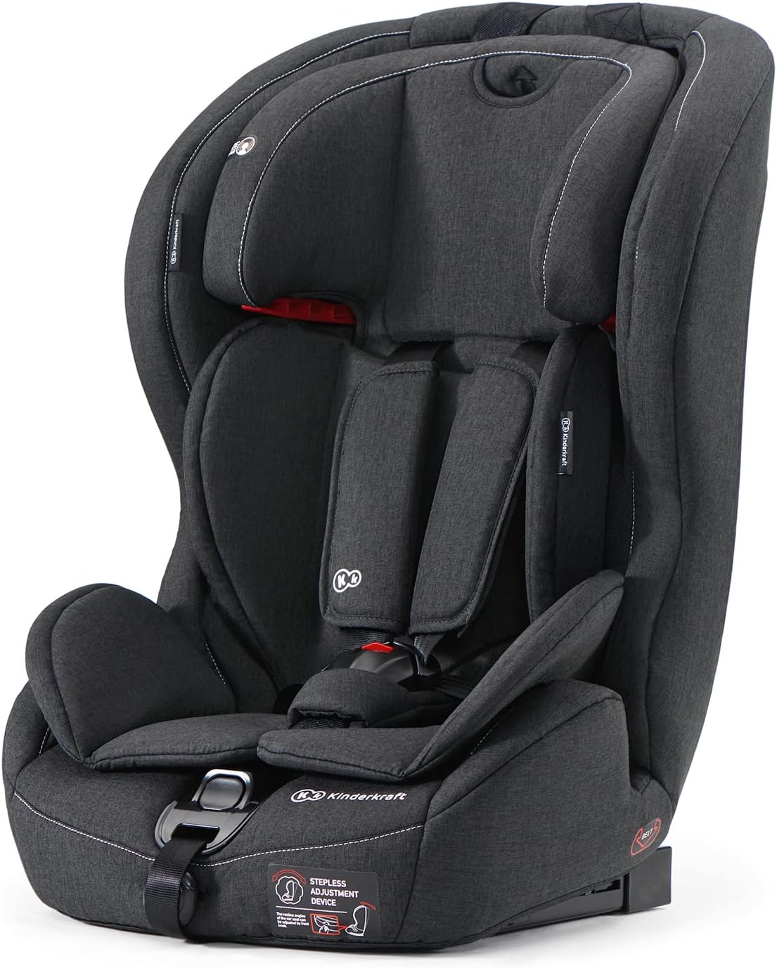 Kinderkraft Car Seat SAFETY FIX, Booster Child Seat, with Isofix, Top Tether, Adjustable Headrest, for Toddlers, Infant, Group 1/2/3, 9-36 Kg, Up to 12 Years, Safety Certificate ECE R44/04, Gray