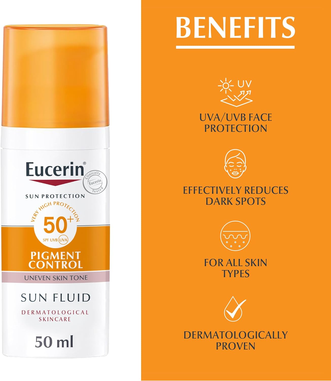 Eucerin Face Sunscreen Even Pigment Perfector Pigment Control Sun Fluid with Thiamidol, High UVA/UVB Protection, SPF50+, Reduces Pigment Spots for Uneven Skin Tone, 50ml’