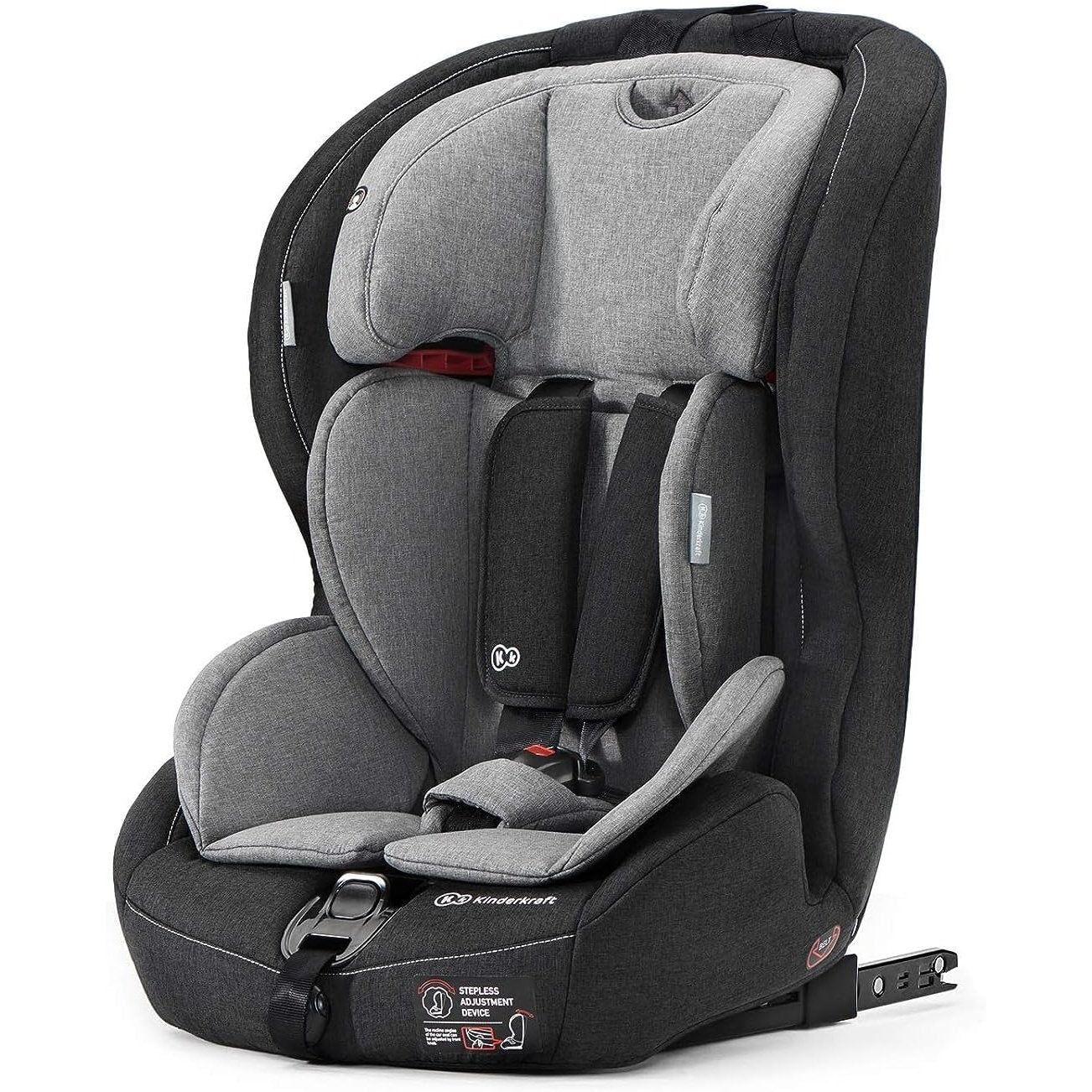 Kinderkraft Car Seat SAFETY FIX, Booster Child Seat, with Isofix, Top Tether, Adjustable Headrest, for Toddlers, Infant, Group 1/2/3, 9-36 Kg, Up to 12 Years, Safety Certificate ECE R44/04, Gray