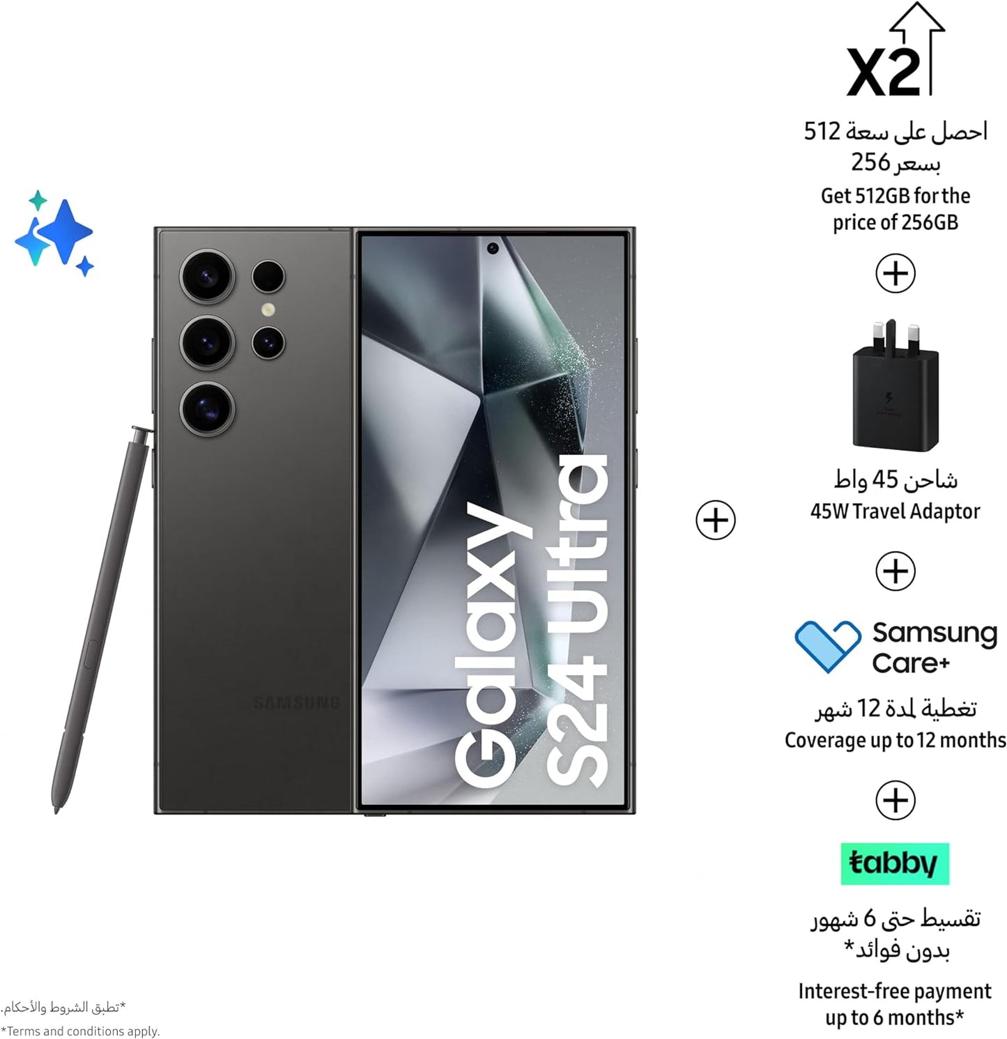 SAMSUNG Galaxy S24+, AI Phone, 512GB Storage, Cobalt Violet, 12GB RAM, Android Smartphone, 50MP Camera, Bigger Display, Long Battery Life + Samsung Travel Power Adapter 45W, Black