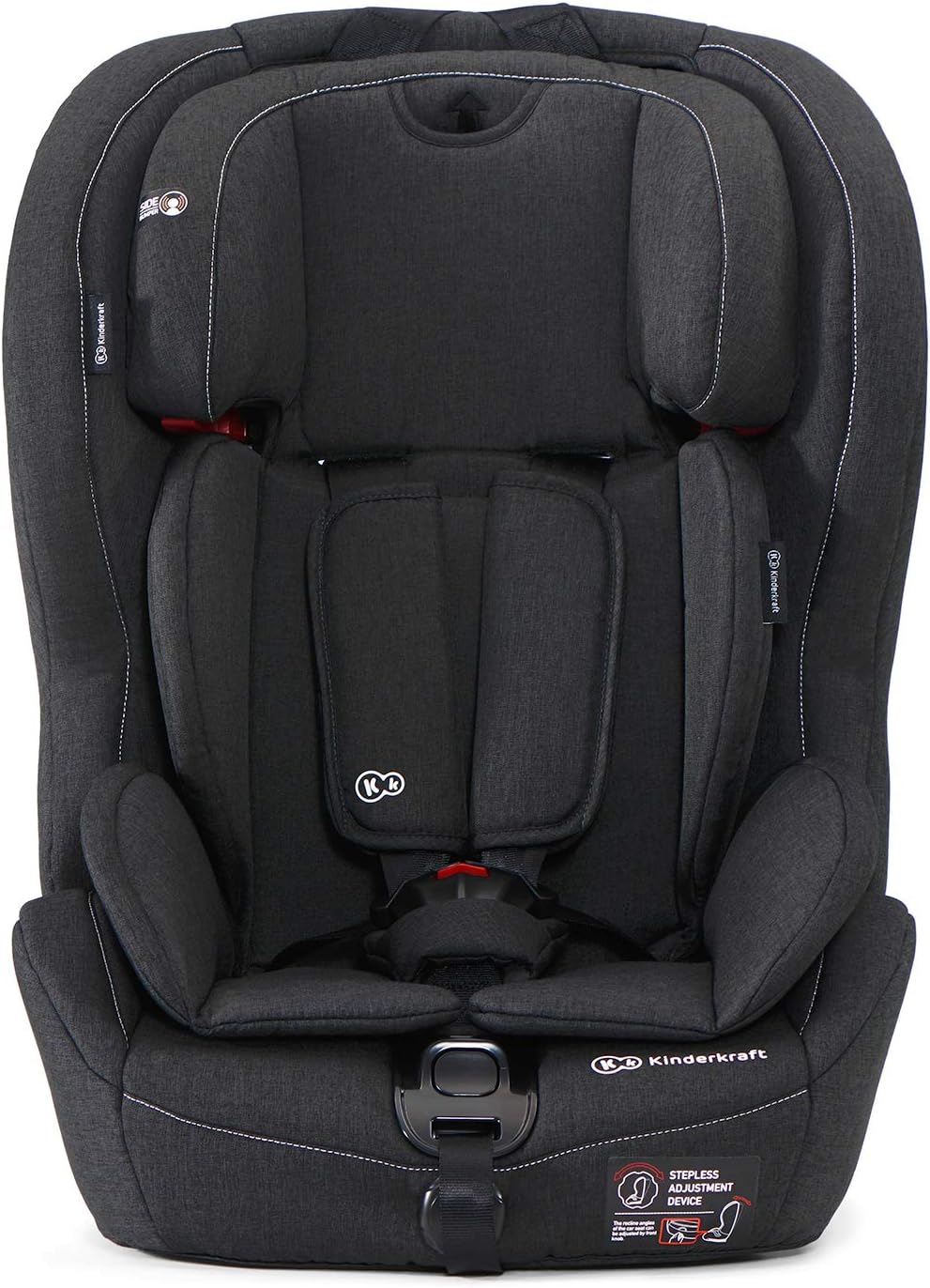 Kinderkraft Car Seat SAFETY FIX, Booster Child Seat, with Isofix, Top Tether, Adjustable Headrest, for Toddlers, Infant, Group 1/2/3, 9-36 Kg, Up to 12 Years, Safety Certificate ECE R44/04, Gray