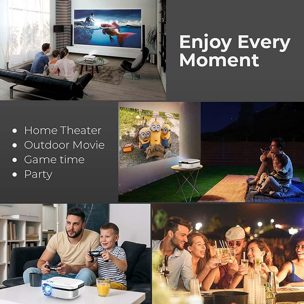 WiFi Projector, 3800L HD Outdoor Mini Projector, 1080P & 200" Screen Supported, Movie Home Theater for TV Stick, Video Games, HDMI, USB, AUX, AV, PS4, Laptop, iOS & Android