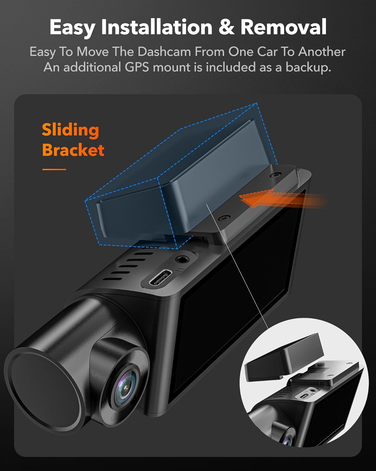WOLFBOX i07 Dash Cam 3 Channel with WiFi GPS, 4K Dash Camera Front and Inside, 3 Way Dash Camera for Cars, 3" LCD Dash Cam Front and Rear, Super IR Night Vision, 24H Time Lapse, Support 512GB Max