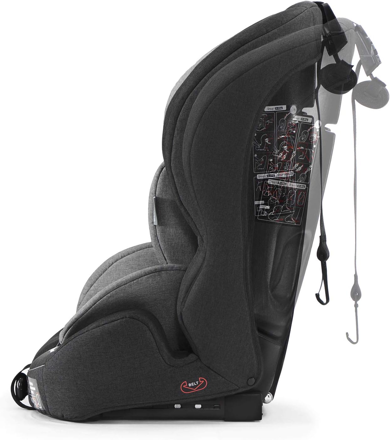 Kinderkraft Car Seat SAFETY FIX, Booster Child Seat, with Isofix, Top Tether, Adjustable Headrest, for Toddlers, Infant, Group 1/2/3, 9-36 Kg, Up to 12 Years, Safety Certificate ECE R44/04, Gray