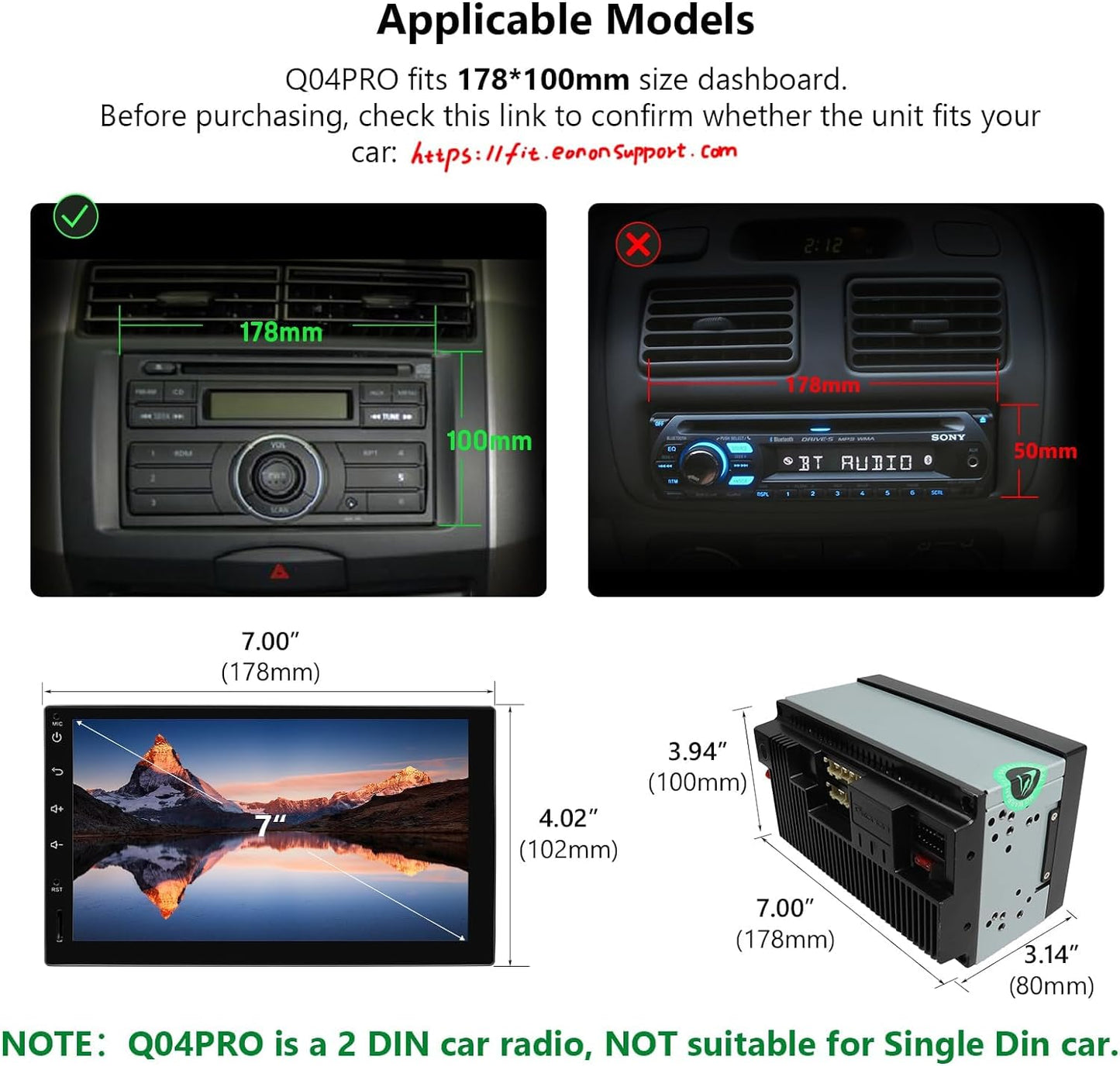 Eonon 7 inch Android 10 Car Stereo CarPlay Android Auto Headunit GPS Sat Nav Bluetooth Support RearView Camera OBDII DAB+ Steering Wheel Controls Q04SE