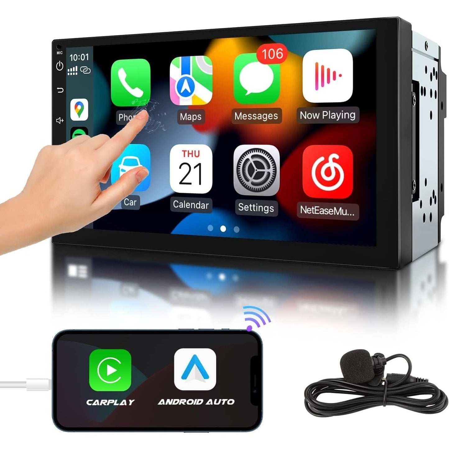 Eonon 7 inch Android 10 Car Stereo CarPlay Android Auto Headunit GPS Sat Nav Bluetooth Support RearView Camera OBDII DAB+ Steering Wheel Controls Q04SE