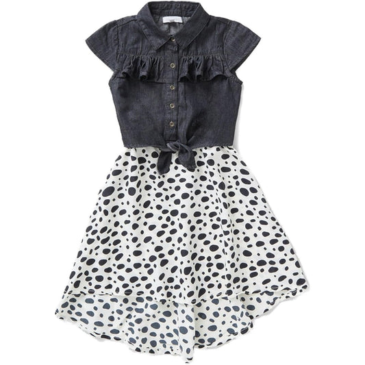 Blue Zoo Younger Girls Dot Dress With Denim Shirt