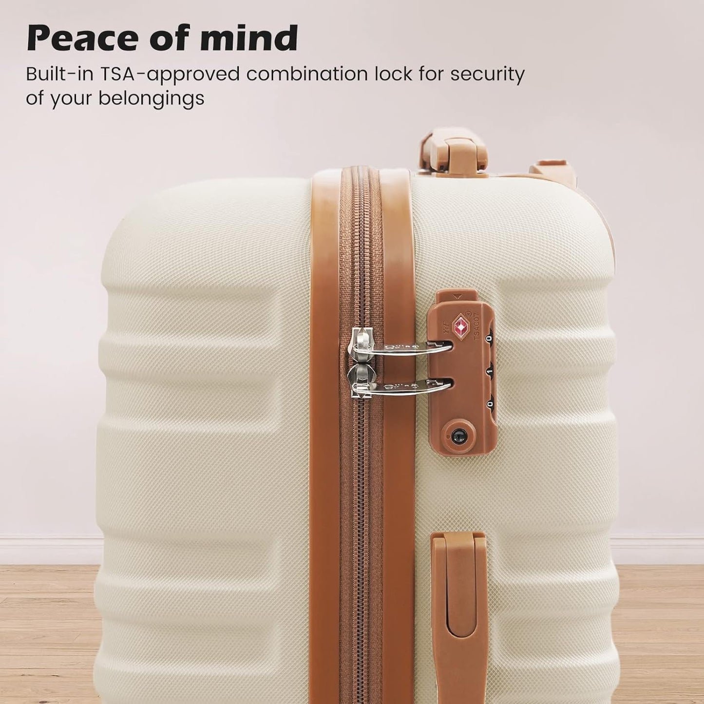 COOLIFE Suitcase Trolley Carry On Hand Cabin Luggage Hard Shell Travel Bag Lightweight with TSA Lock,The Suitcase Included 1pcs Travel Bag and 1pcs Toiletry Bag (White/Brown, 24 Inch Luggage Set)
