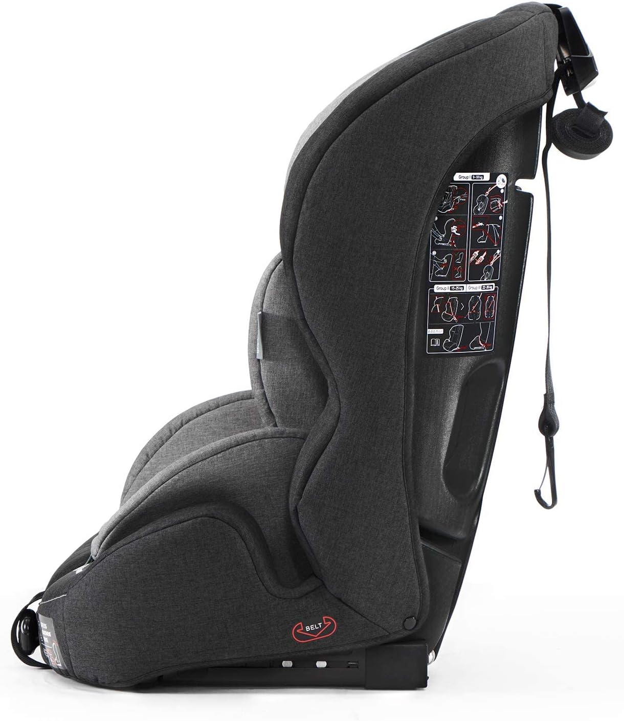 Kinderkraft Car Seat SAFETY FIX, Booster Child Seat, with Isofix, Top Tether, Adjustable Headrest, for Toddlers, Infant, Group 1/2/3, 9-36 Kg, Up to 12 Years, Safety Certificate ECE R44/04, Gray