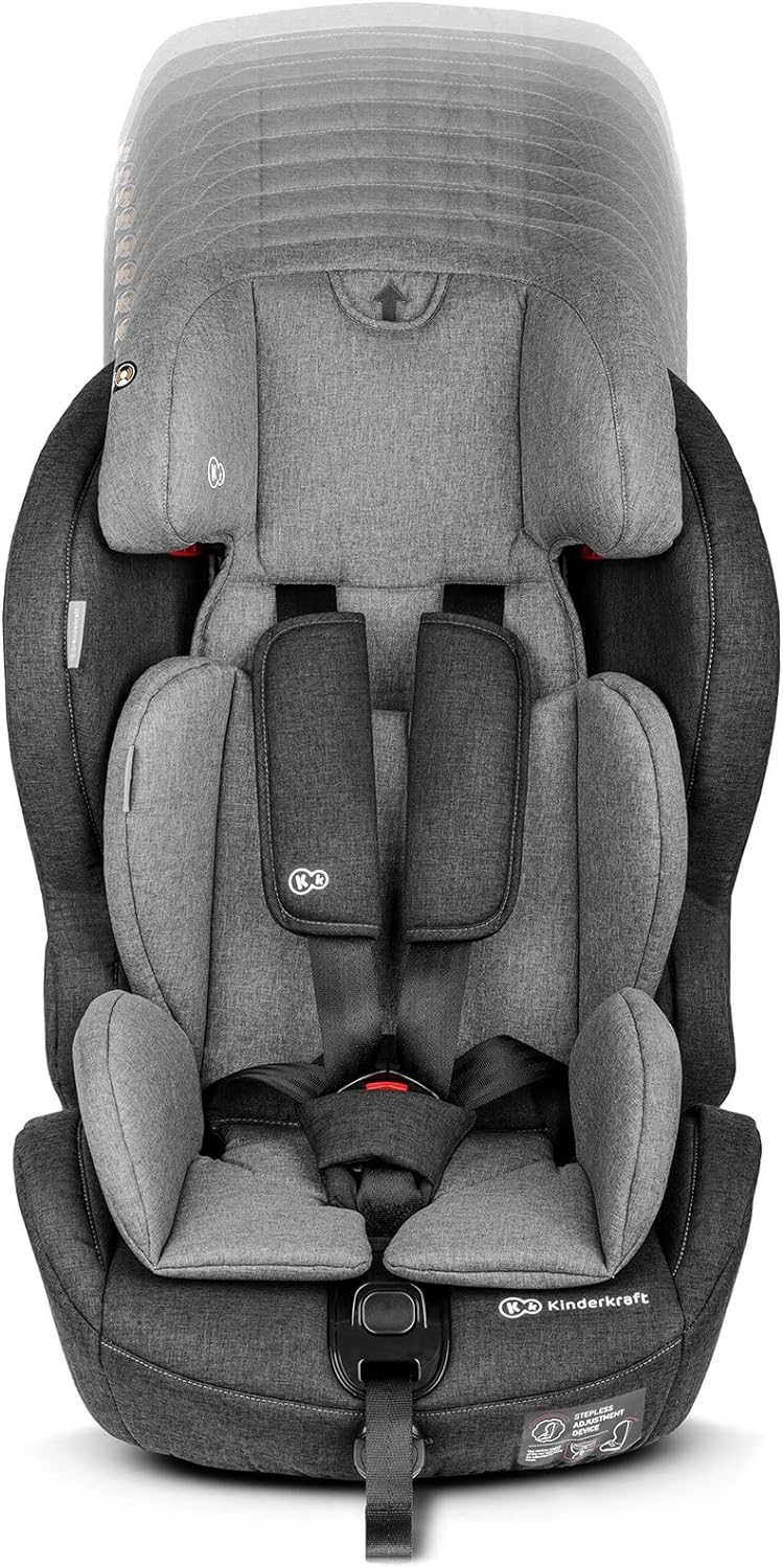 Kinderkraft Car Seat SAFETY FIX, Booster Child Seat, with Isofix, Top Tether, Adjustable Headrest, for Toddlers, Infant, Group 1/2/3, 9-36 Kg, Up to 12 Years, Safety Certificate ECE R44/04, Gray