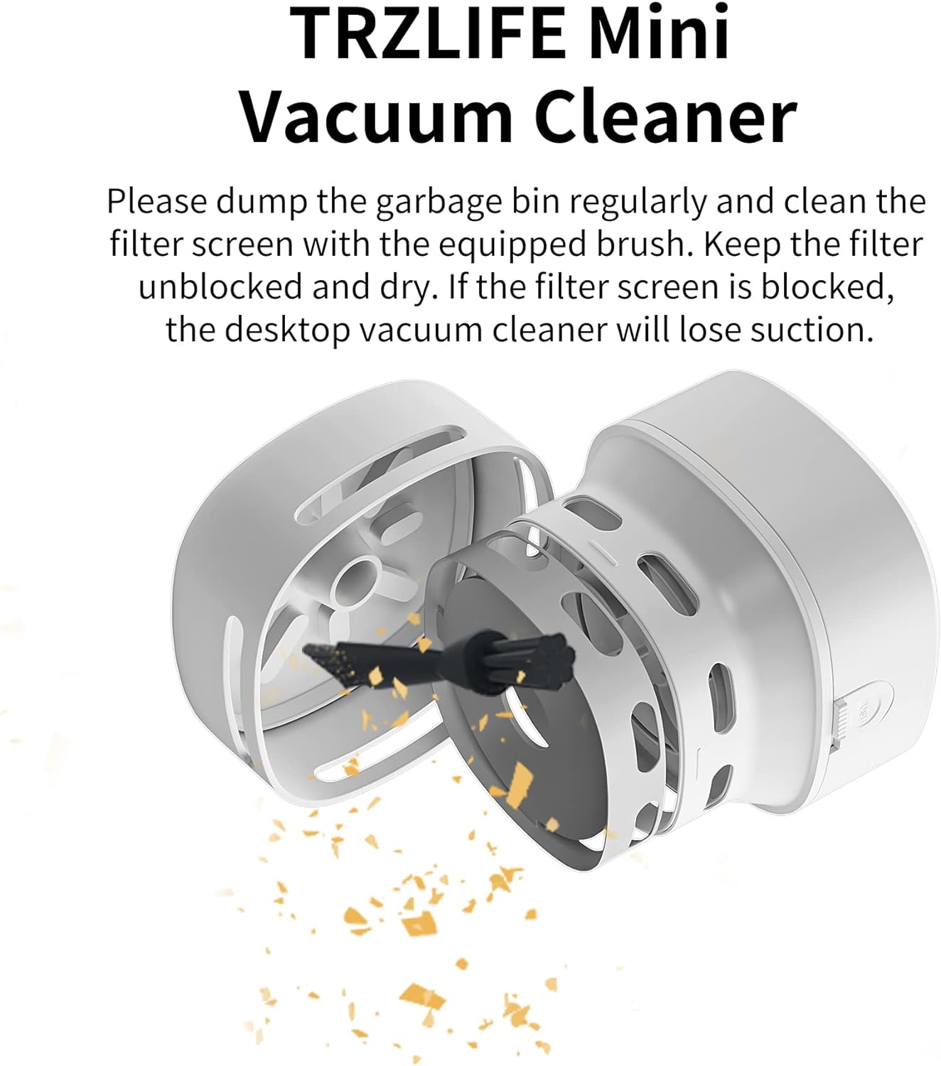 TRZLIFE Desk Vacuum Cleaner, Upgraded Mini Table Vacuum Improved Details Higher Suction More Durable Rechargeable Energy Saving Mini Vac Picks up Tiny Items Crumbs Flakes for Desktop Drawer Countertop