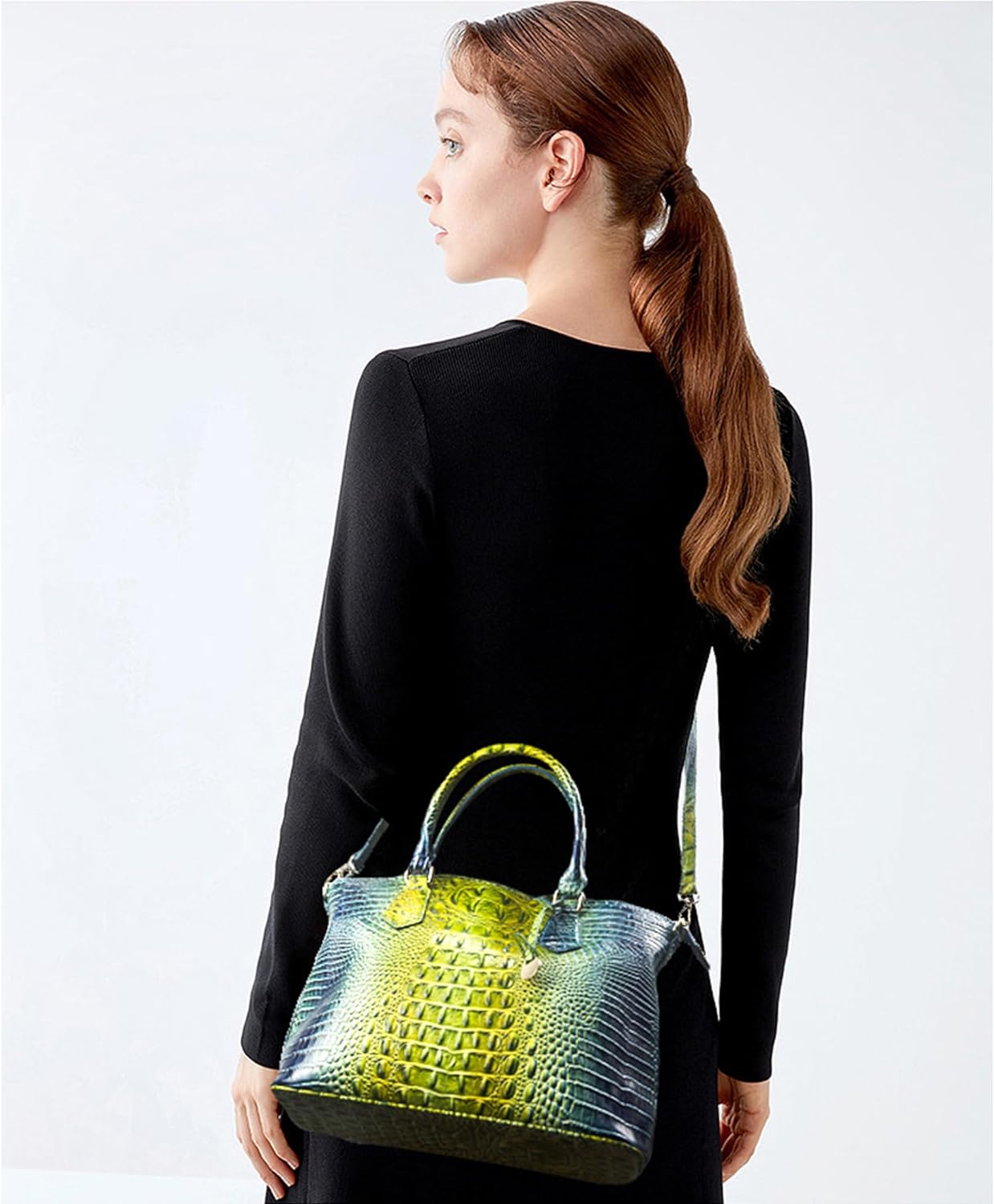Makcr Joacbv Women Purse Satchel Bag Long Crossbody Classy Tote Bag Top Handle Vegan Leather Ladies Handbags Embossed Pattern
