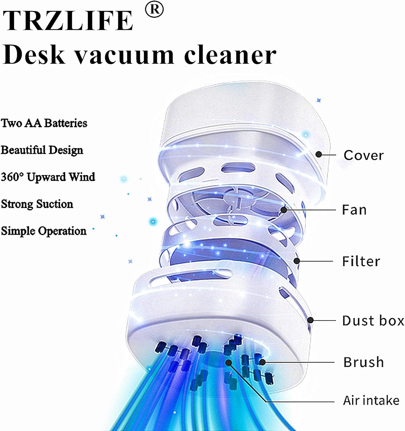 TRZLIFE Desk Vacuum Cleaner, Upgraded Mini Table Vacuum Improved Details Higher Suction More Durable Rechargeable Energy Saving Mini Vac Picks up Tiny Items Crumbs Flakes for Desktop Drawer Countertop