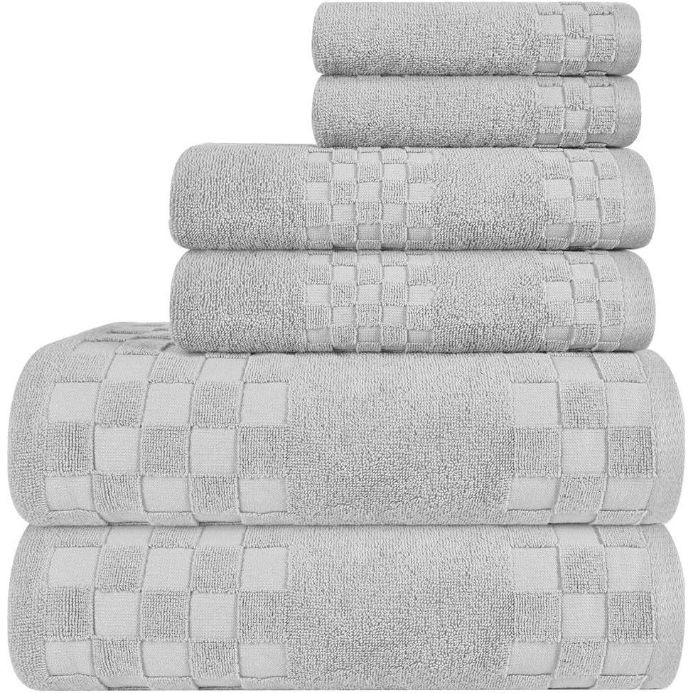DIAOJIA Bath Towels Soft Cotton 6 Piece,100% Cotton Anti Odor Family Towels, Highly Absorbent Quick-Drying Lightweight Spa Towel for Bathroom 2 Bath Towel 2 Washcloth 2 Hand Towel (Cool Grey)