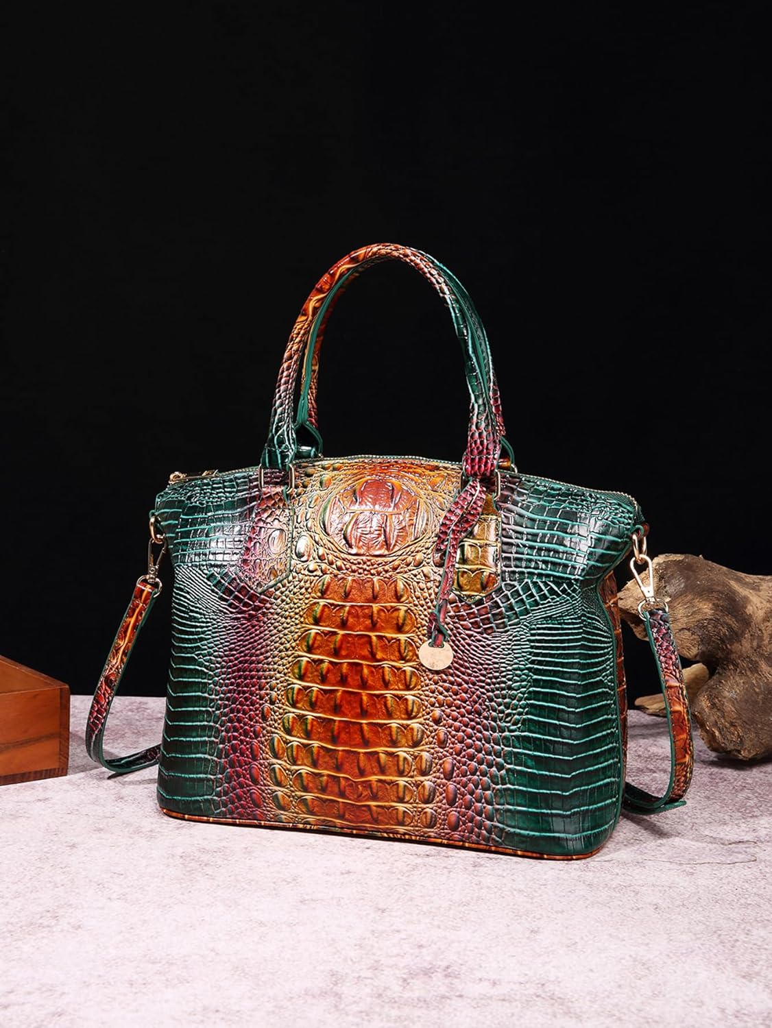Makcr Joacbv Women Purse Satchel Bag Long Crossbody Classy Tote Bag Top Handle Vegan Leather Ladies Handbags Embossed Pattern