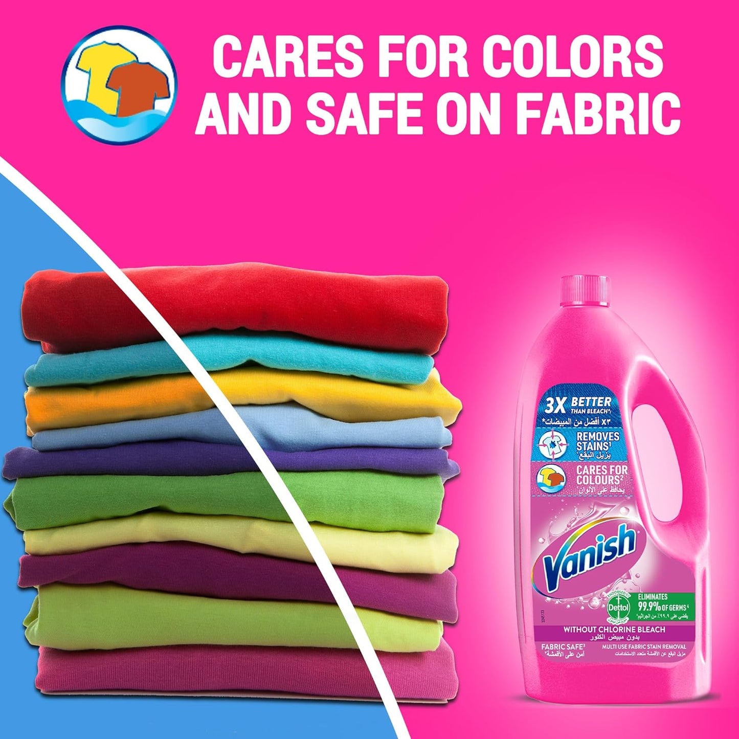 Vanish Laundry Stain Remover Liquid for White Colored Clothes, Can be Used with or without Detergents & Additives, Ideal for Use in the Washing Machine, 3 L and 1 L, Pack of 2