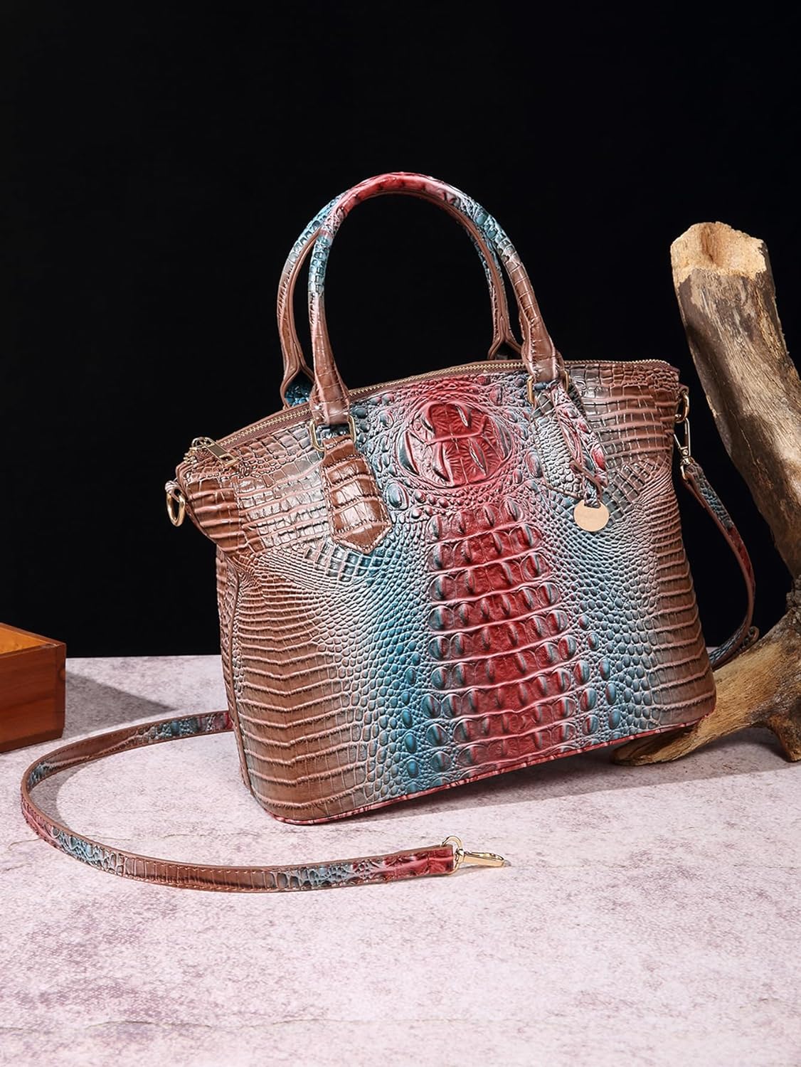 Makcr Joacbv Women Purse Satchel Bag Long Crossbody Classy Tote Bag Top Handle Vegan Leather Ladies Handbags Embossed Pattern