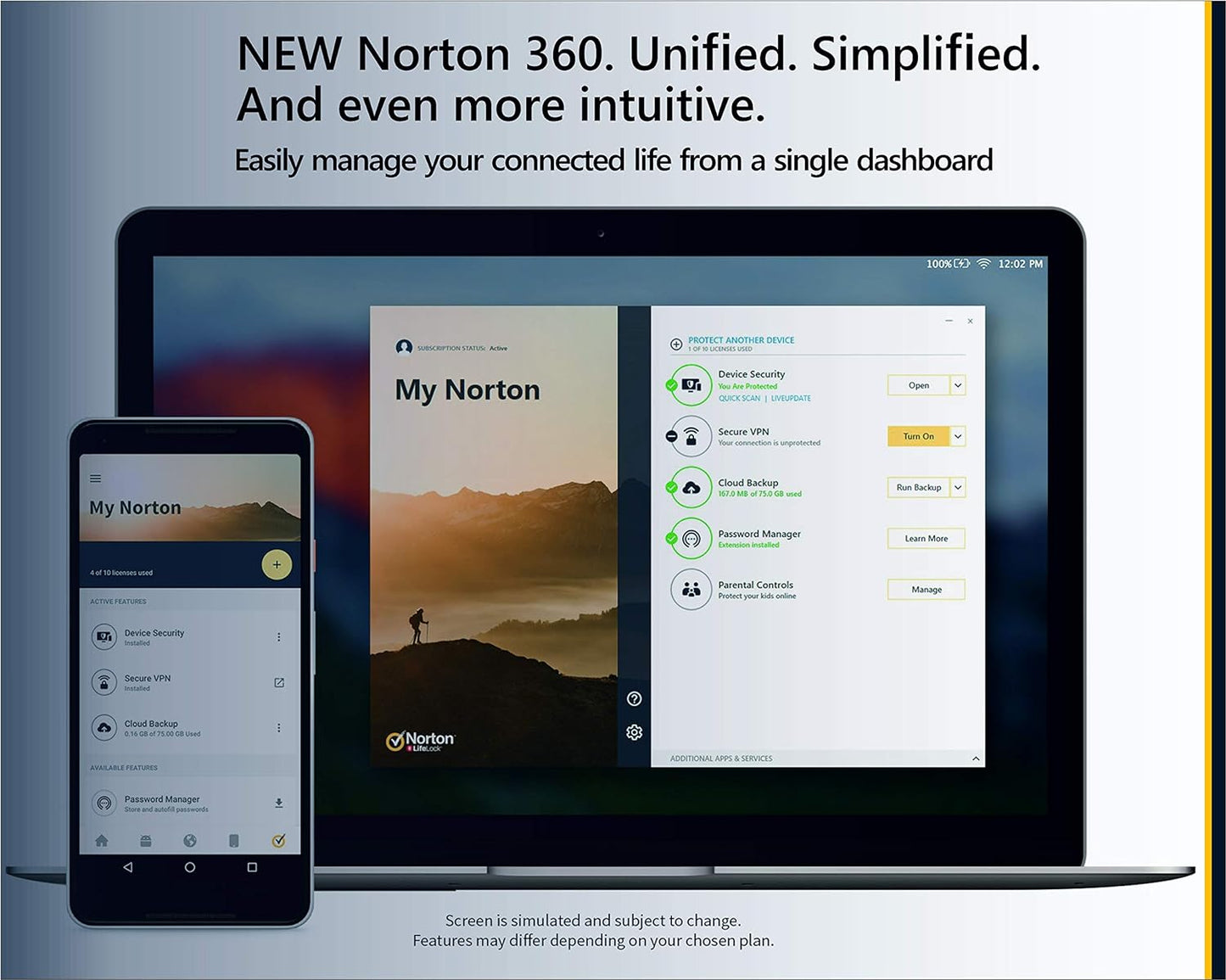 Norton 360 Premium 2021, 10 Devices, Internet Secu[rity, Antivirus and VPN, Hacking / Data Theft Protection, Password Manager, 75 GB Cloud Backup, PC / Mac® / Phones / Tablets, English