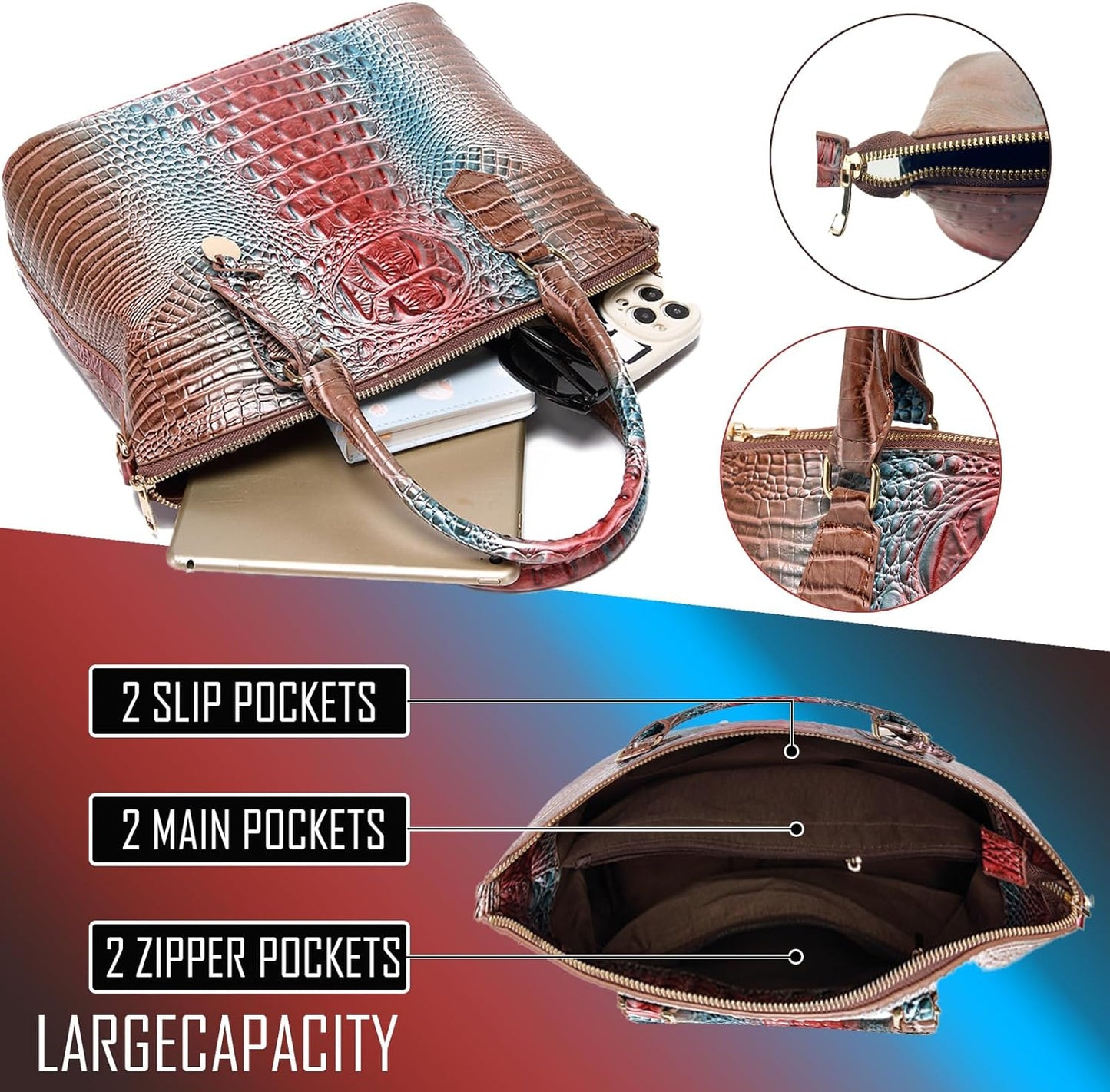 Makcr Joacbv Women Purse Satchel Bag Long Crossbody Classy Tote Bag Top Handle Vegan Leather Ladies Handbags Embossed Pattern