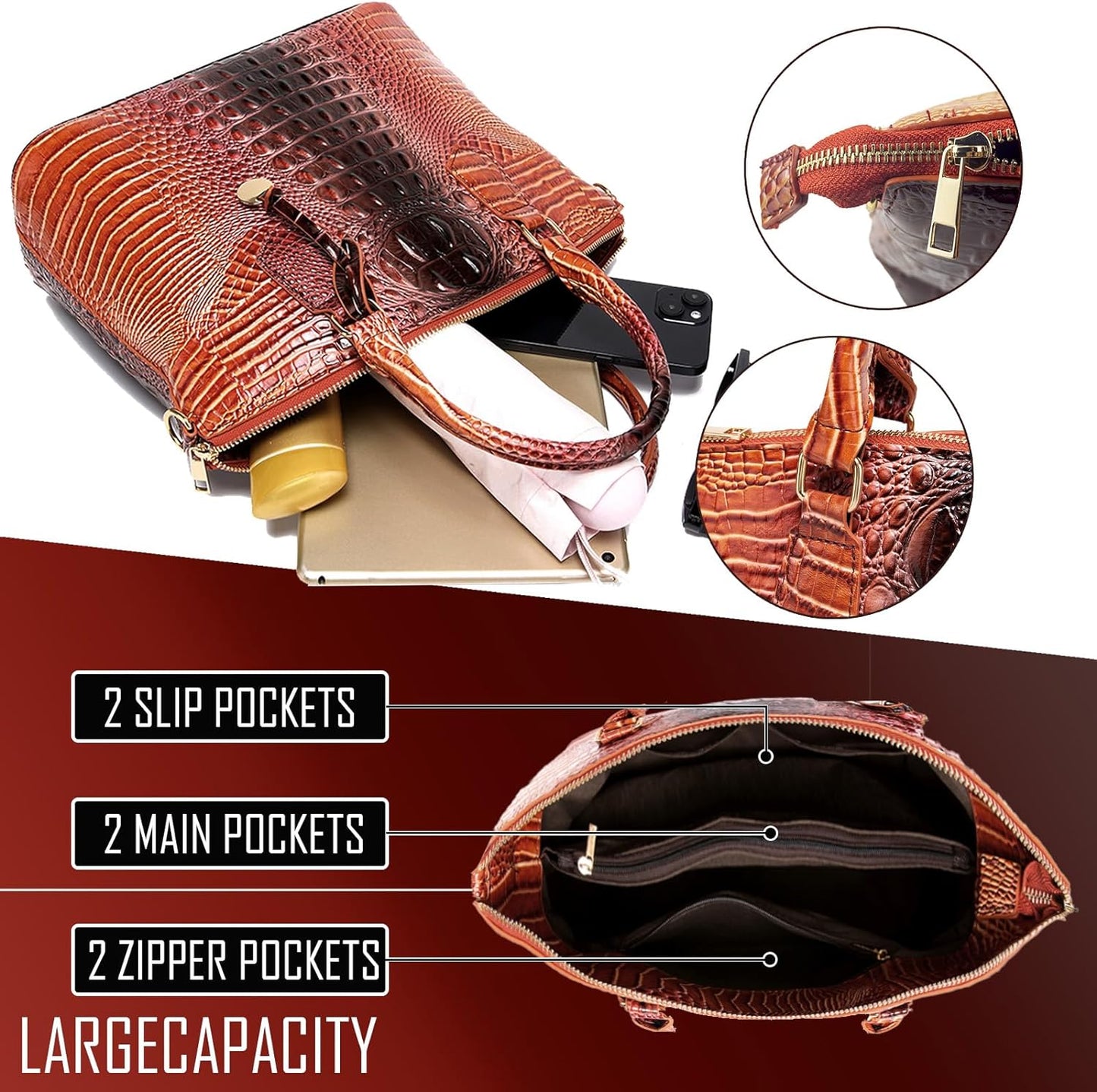 Makcr Joacbv Women Purse Satchel Bag Long Crossbody Classy Tote Bag Top Handle Vegan Leather Ladies Handbags Embossed Pattern