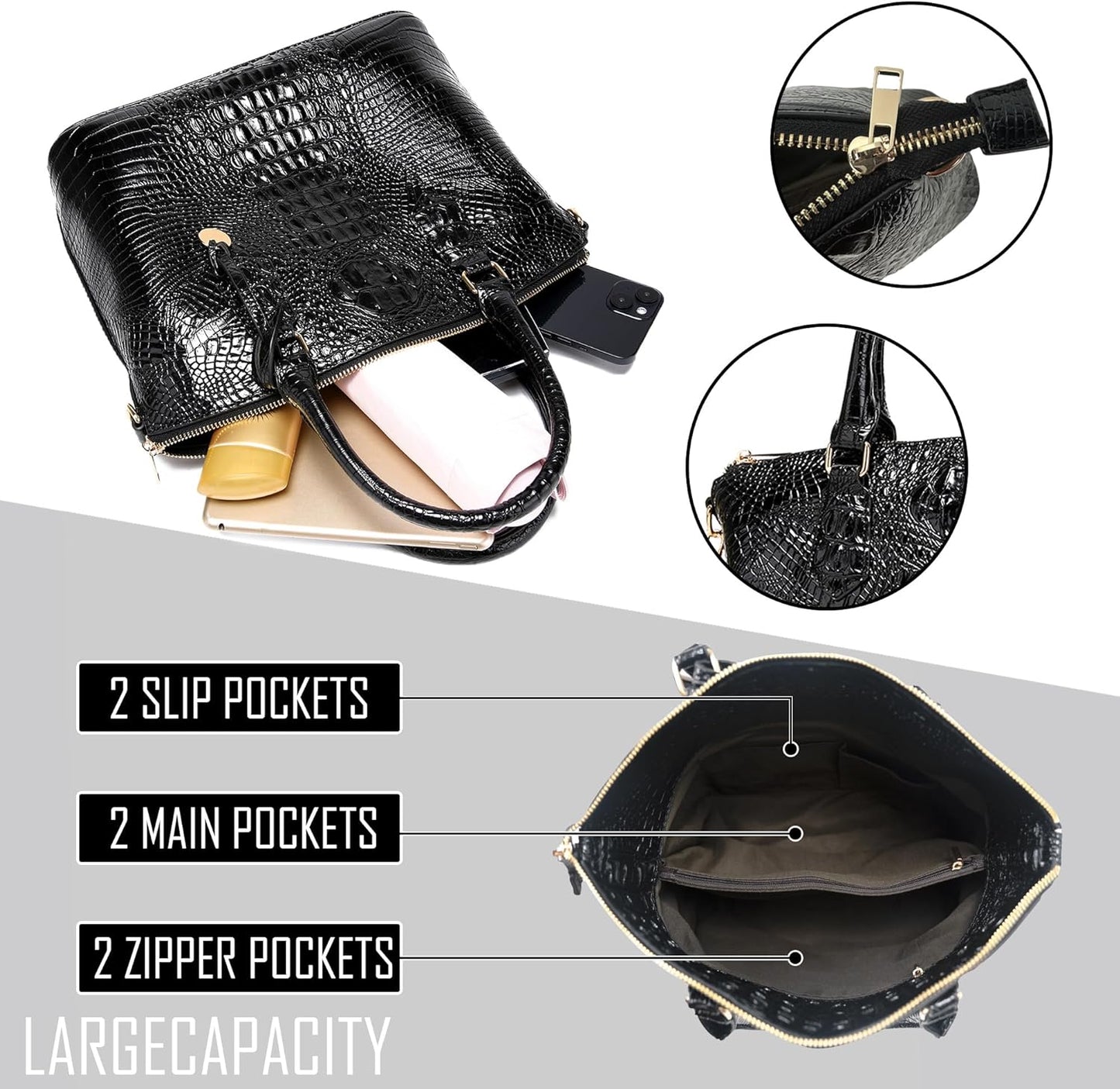 Makcr Joacbv Women Purse Satchel Bag Long Crossbody Classy Tote Bag Top Handle Vegan Leather Ladies Handbags Embossed Pattern