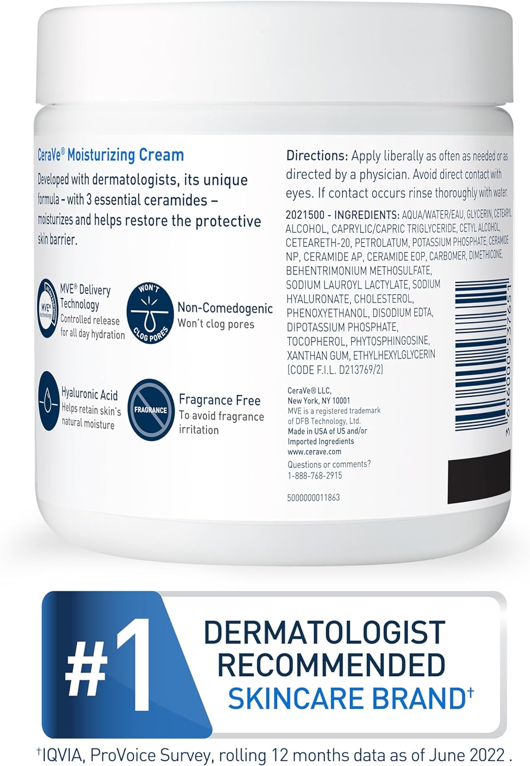 CeraVe Moisturizing Cream, Body and Face Moisturizer for Dry Skin, Body Cream with Hyaluronic Acid and Ceramides, 19 Ounce