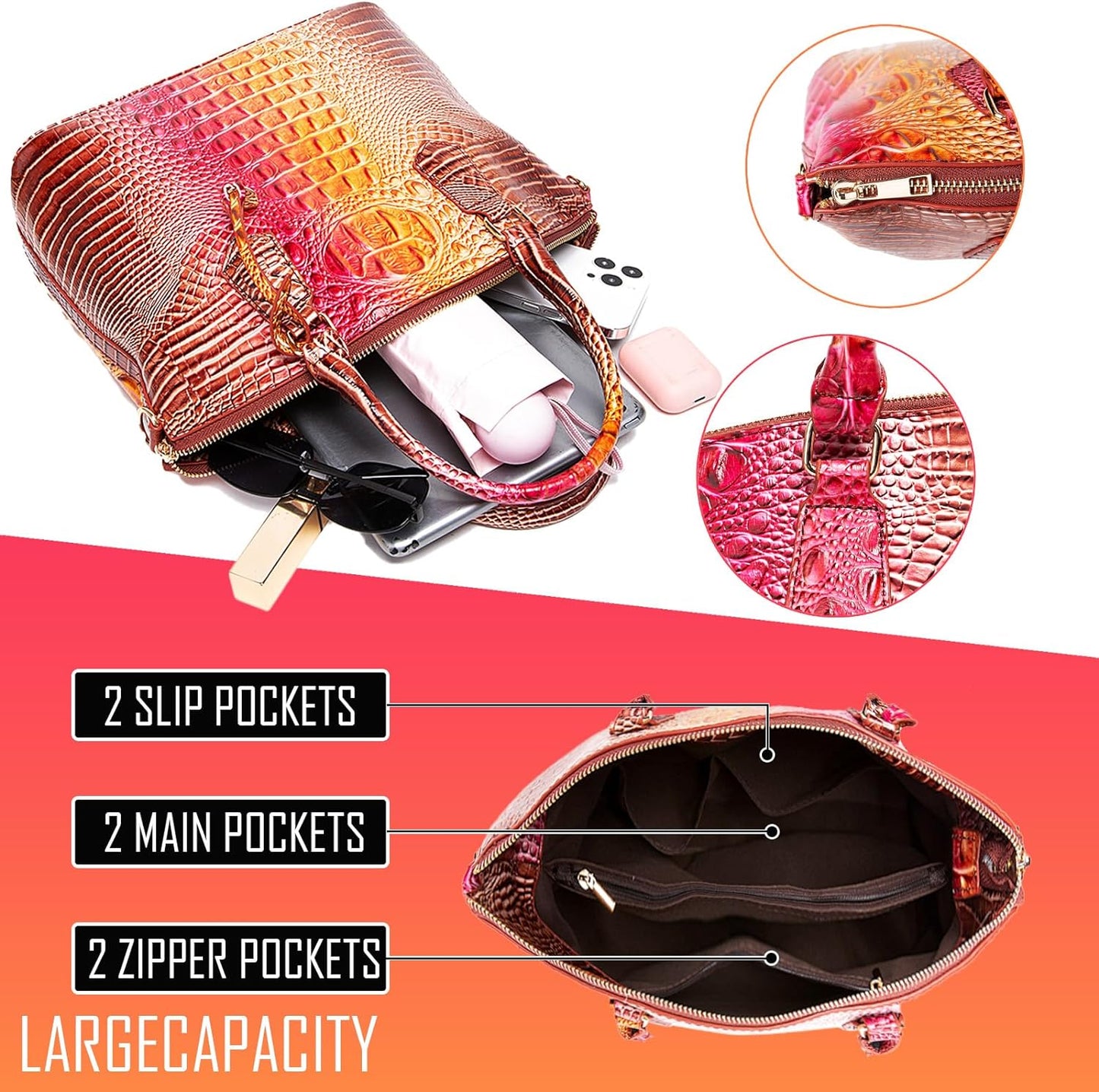 Makcr Joacbv Women Purse Satchel Bag Long Crossbody Classy Tote Bag Top Handle Vegan Leather Ladies Handbags Embossed Pattern