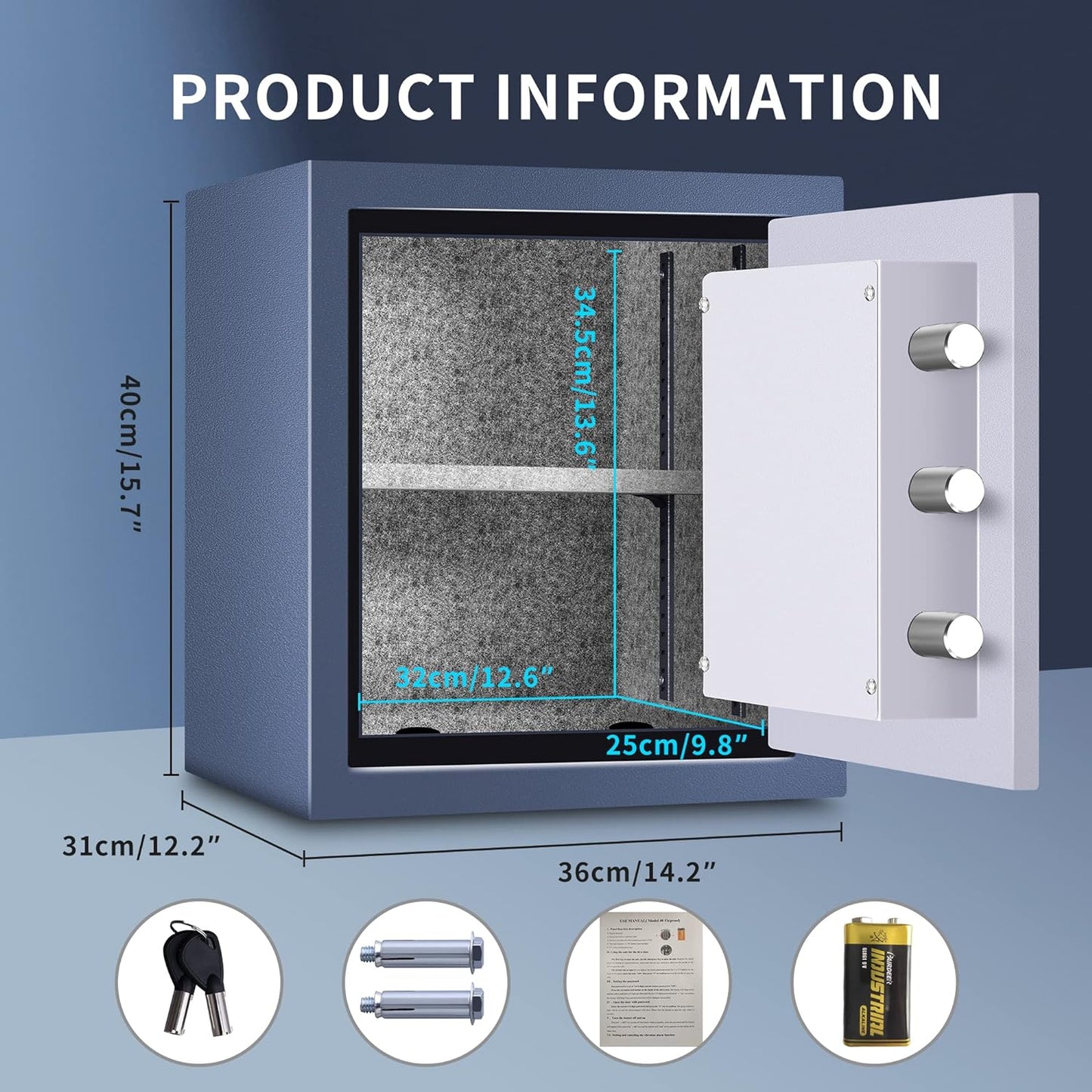 HSDYS Fireproof Safe Box 1.0 Cubic Feet,Security Safe With Digital Keypad and Key Lock, Home Safe Locker Box For Storing Documents,Jewelry,Money