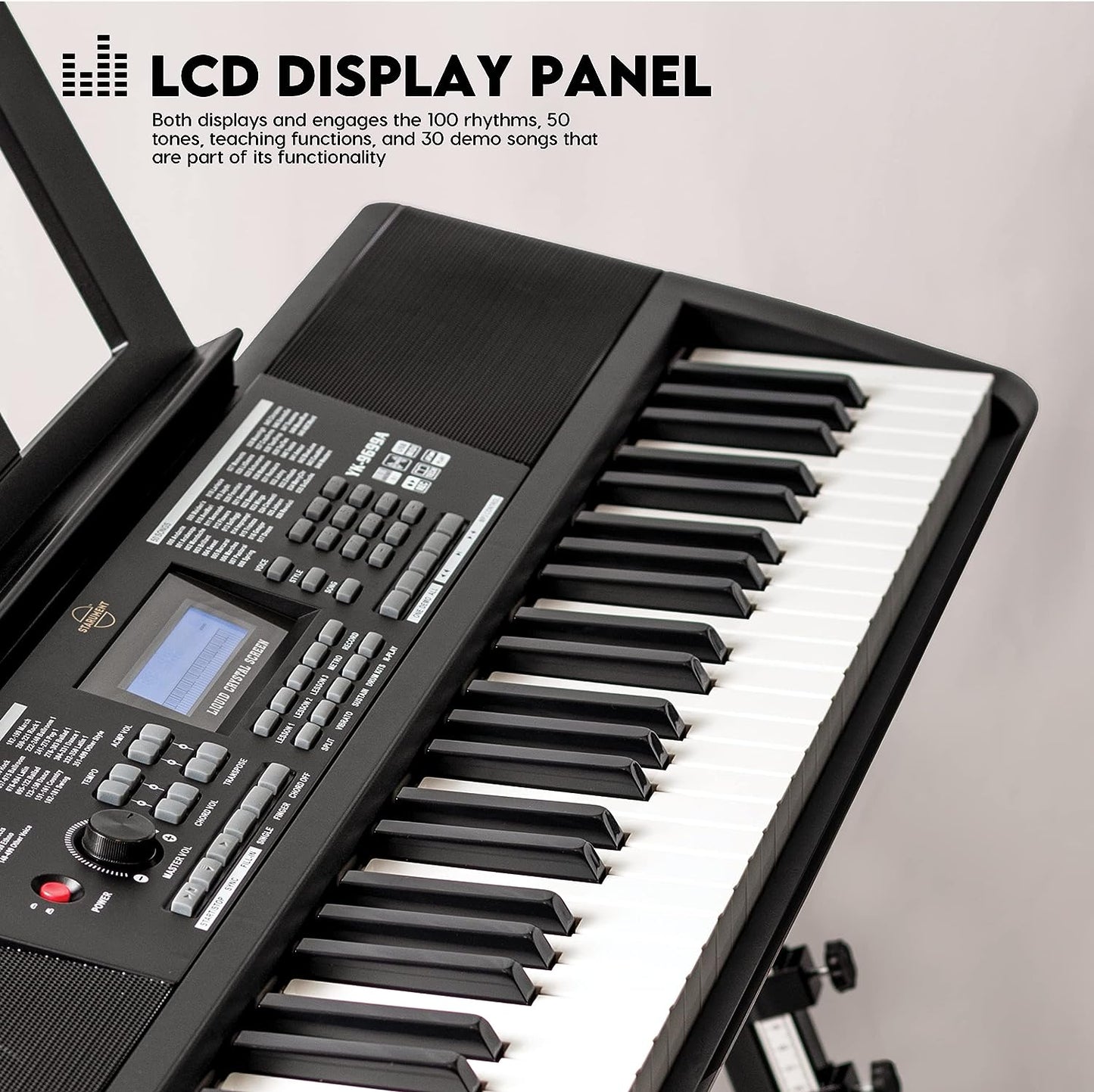 starument Portable Electiric keyboard piano with 61 premium piano style keys and built in dual speakers with keybooard stand, note stand, hadphones, microphone, banch