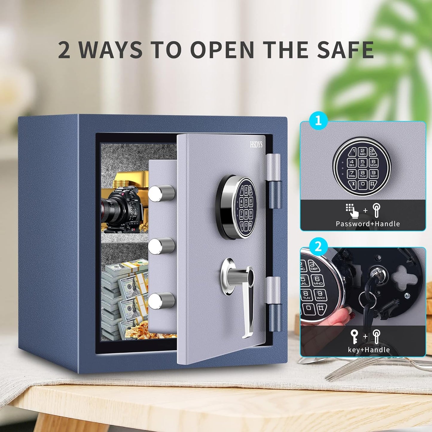 HSDYS Fireproof Safe Box 1.0 Cubic Feet,Security Safe With Digital Keypad and Key Lock, Home Safe Locker Box For Storing Documents,Jewelry,Money