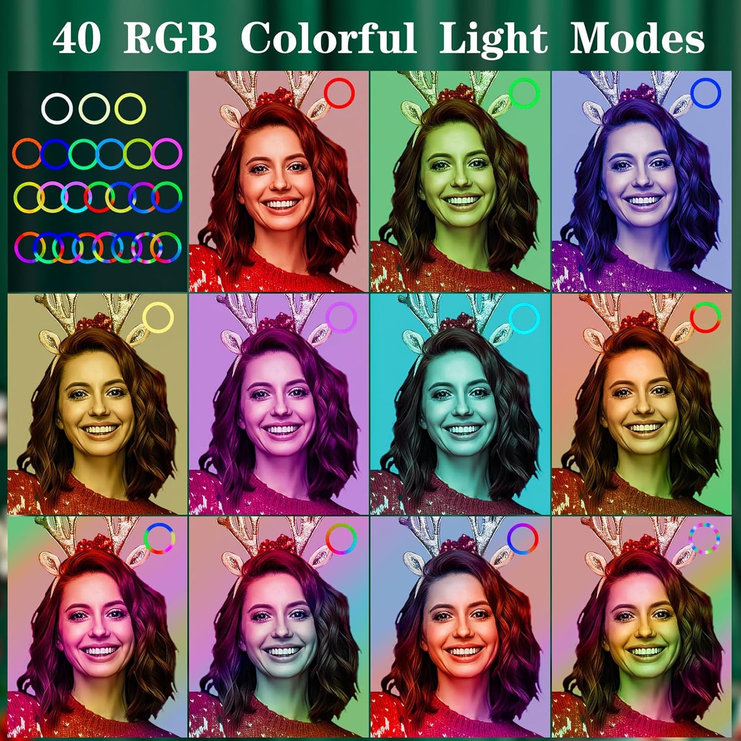 Ring Light with Tripod Stand & Phone Holder - 10 inch Selfie LED Ringlight Dimmable Desktop Lamp 40 Colors RGB Tall Circle Light for Camera Makeup Video YouTube TikTok Live Streaming Zoom Meeting