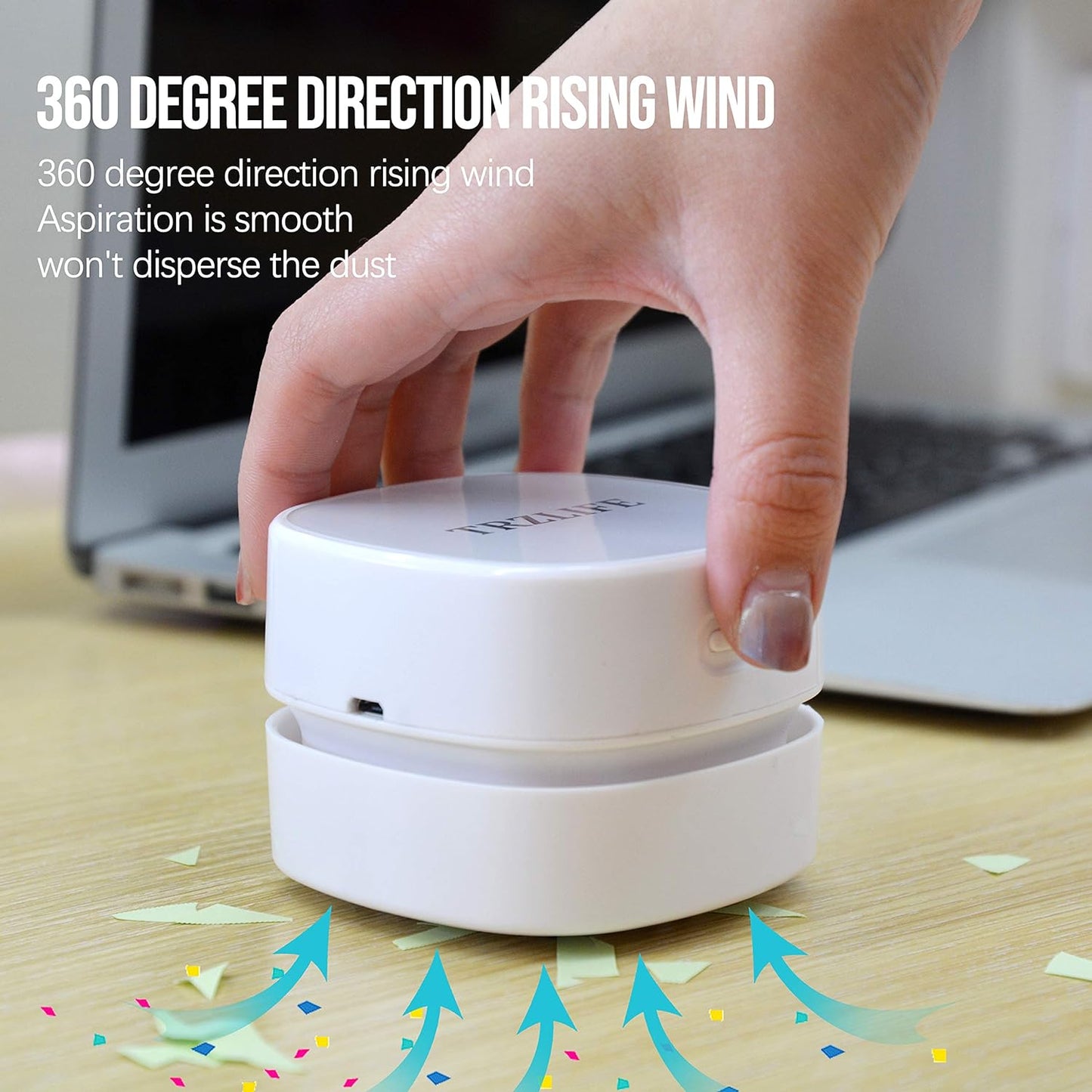 TRZLIFE Desk Vacuum Cleaner, Upgraded Mini Table Vacuum Improved Details Higher Suction More Durable Rechargeable Energy Saving Mini Vac Picks up Tiny Items Crumbs Flakes for Desktop Drawer Countertop