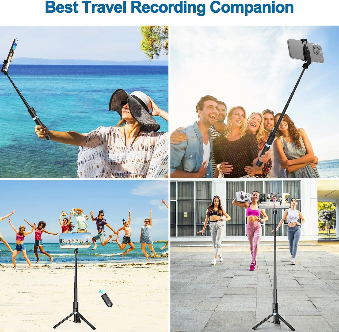 Eocean Selfie Stick Tripod,140cm Extendable Phone Tripod Stand for iPhone/Android Phone, Travel Tripod with Rechargeable Remote & Camera Connector Kit, Portable and Compact