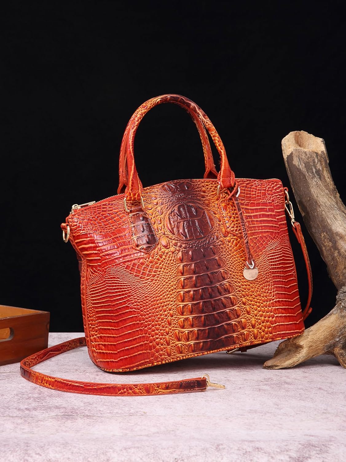 Makcr Joacbv Women Purse Satchel Bag Long Crossbody Classy Tote Bag Top Handle Vegan Leather Ladies Handbags Embossed Pattern