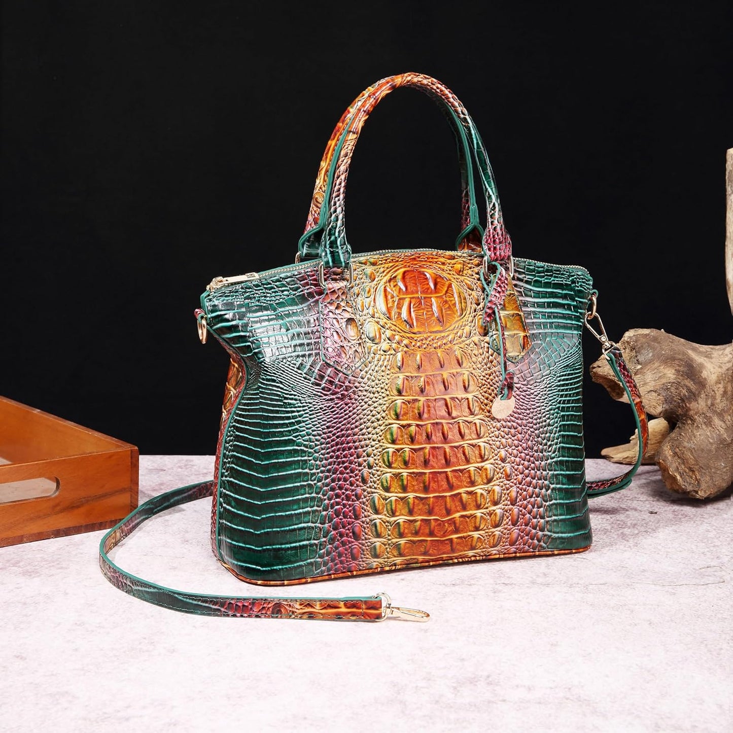Makcr Joacbv Women Purse Satchel Bag Long Crossbody Classy Tote Bag Top Handle Vegan Leather Ladies Handbags Embossed Pattern