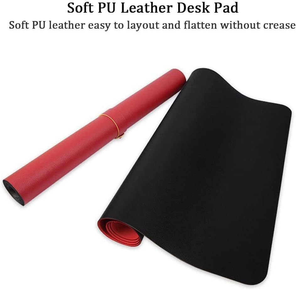 BonShine Large Desk Pad, Non Slip Pu Leather Mouse Pad Waterproof Protector, Dual Side Use Writing Mat For Office Home, 80Cm X 40Cm, Black&Red,