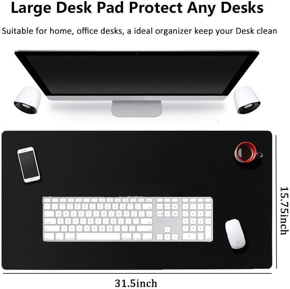 BonShine Large Desk Pad, Non Slip Pu Leather Mouse Pad Waterproof Protector, Dual Side Use Writing Mat For Office Home, 80Cm X 40Cm, Black&Red,