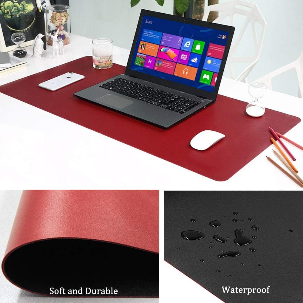 BonShine Large Desk Pad, Non Slip Pu Leather Mouse Pad Waterproof Protector, Dual Side Use Writing Mat For Office Home, 80Cm X 40Cm, Black&Red,