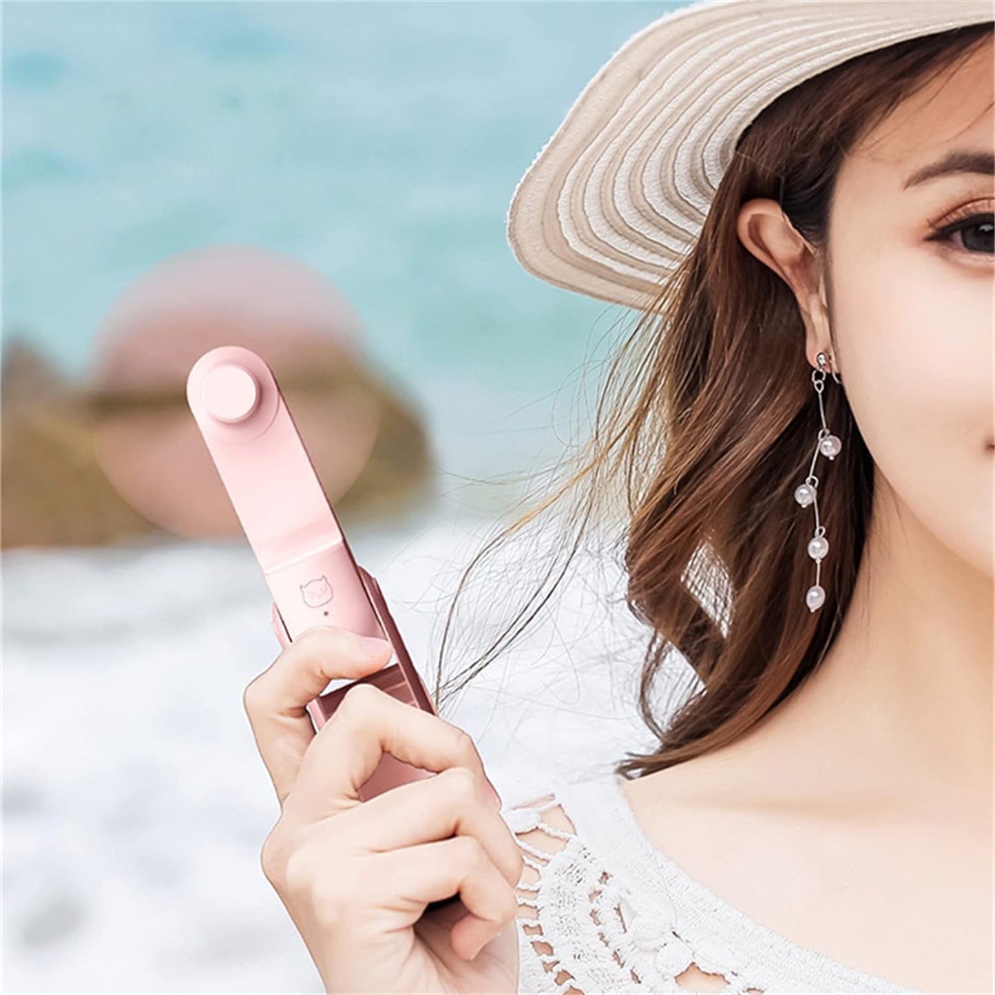 AMERTEER Portable Mini Fan, Battery Operated Small Personal Portable Fan, USB Rechargeable And 3 Adjustable Speed, Foldable Handheld Personal Eyelash Fan for Girls Women, For Travelling, Outdoor