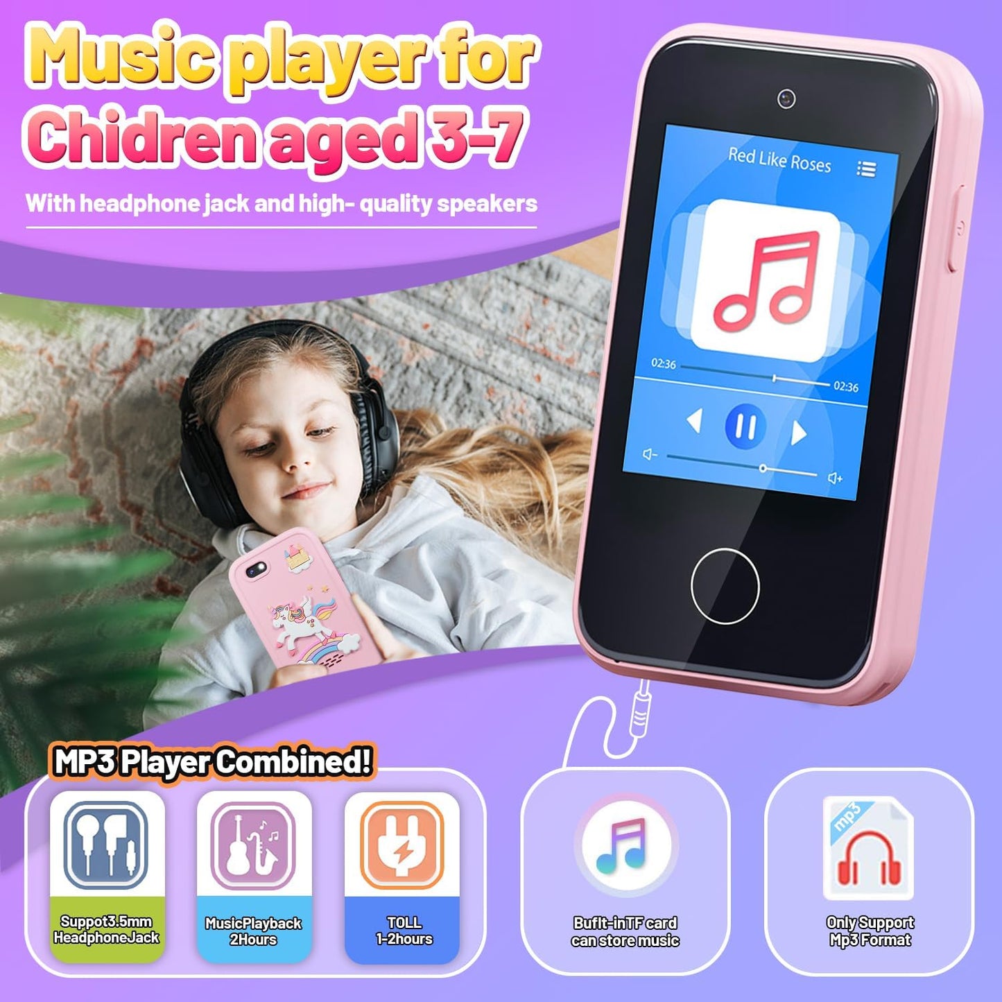 Kids Smart Phone Toys for Girls Ages 3-7 with Dual Camera - Toddler Phone Toys with Learning Games, Travel Toys with MP3 Music Player for Birthday Gifts for 3 4 5 6 7 Year Old Kids (Pink1)