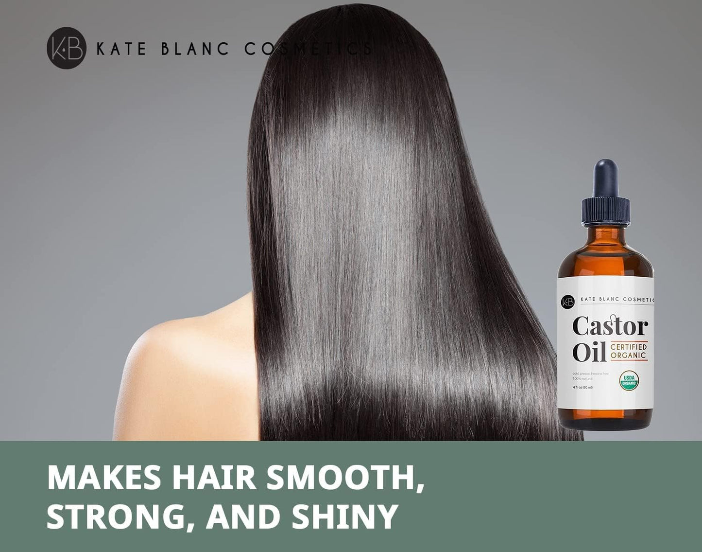 Castor Oil (2oz) USDA Certified Organic, 100% Pure, Cold Pressed, Hexane Free by Kate Blanc. Stimulate Growth for Eyelashes, Eyebrows, Hair. Lash Growth Serum. Brow Treatment. FREE Mascara Starter Kit