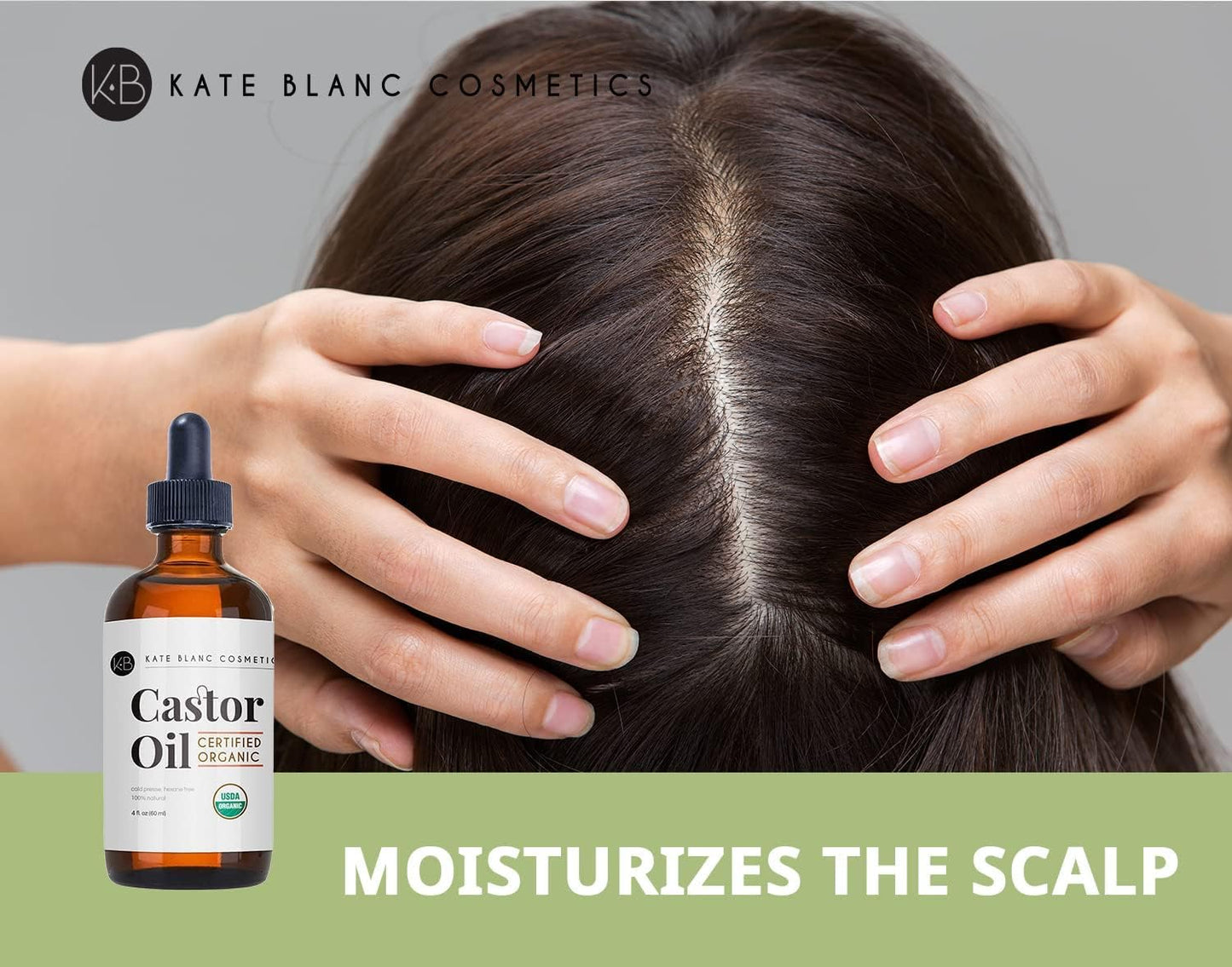 Castor Oil (2oz) USDA Certified Organic, 100% Pure, Cold Pressed, Hexane Free by Kate Blanc. Stimulate Growth for Eyelashes, Eyebrows, Hair. Lash Growth Serum. Brow Treatment. FREE Mascara Starter Kit