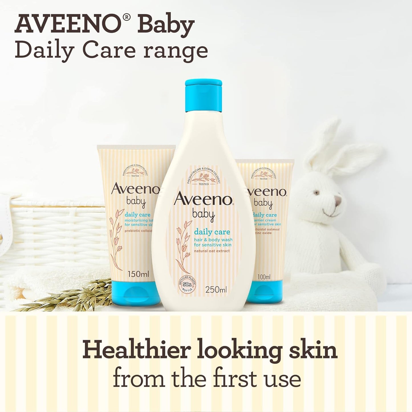 Aveeno Baby Daily Care Moisturising Lotion, 150ml, Baby Lotion for Sensitive Skin, Prebiotic Colloidal Oatmeal, Unscented, Sulfate Free, Soap and Dye Free, pH Balanced, Delicate and Moisturizing
