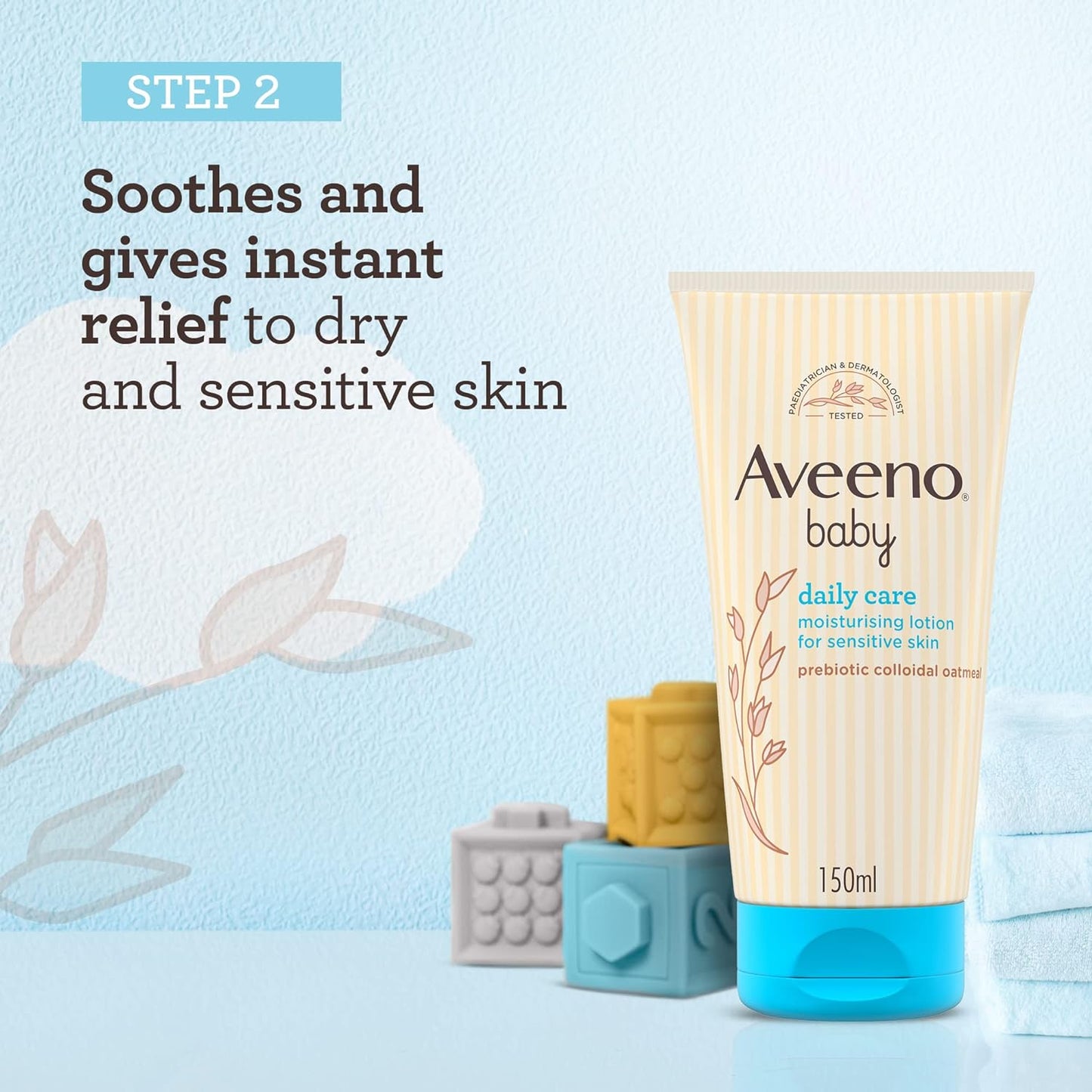 Aveeno Baby Daily Care Moisturising Lotion, 150ml, Baby Lotion for Sensitive Skin, Prebiotic Colloidal Oatmeal, Unscented, Sulfate Free, Soap and Dye Free, pH Balanced, Delicate and Moisturizing