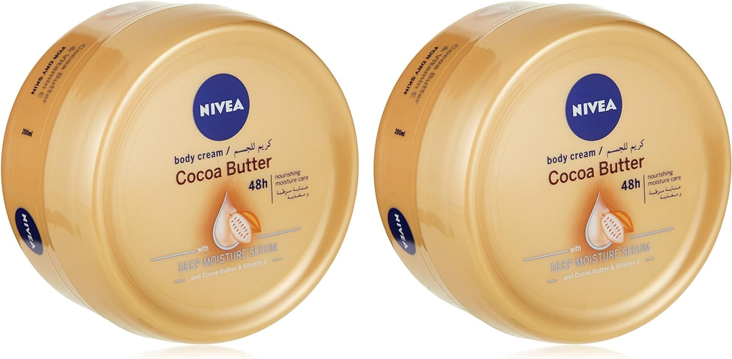 NIVEA Body Lotion Moisturizing Dry Skin, Cocoa Butter Vitamin E, 2x400ml