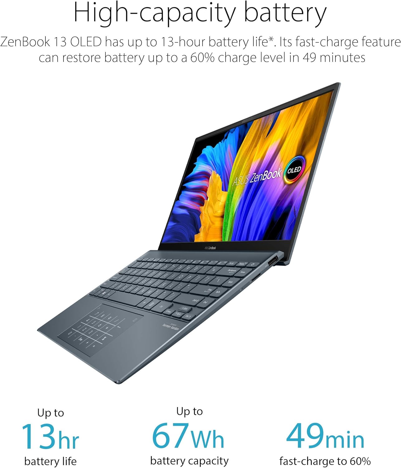 ASUS ZenBook 13 Ultra-Slim Laptop, 13.3 OLED NanoEdge, Intel Evo Platform i5-1135G7, 8GB LPDDR4X RAM, 256GB SSD, Thunderbolt 4, Wi-Fi 6, Windows 11 Home, AI Noise-Cancellation, Pine Grey, UX325EA-DH51
