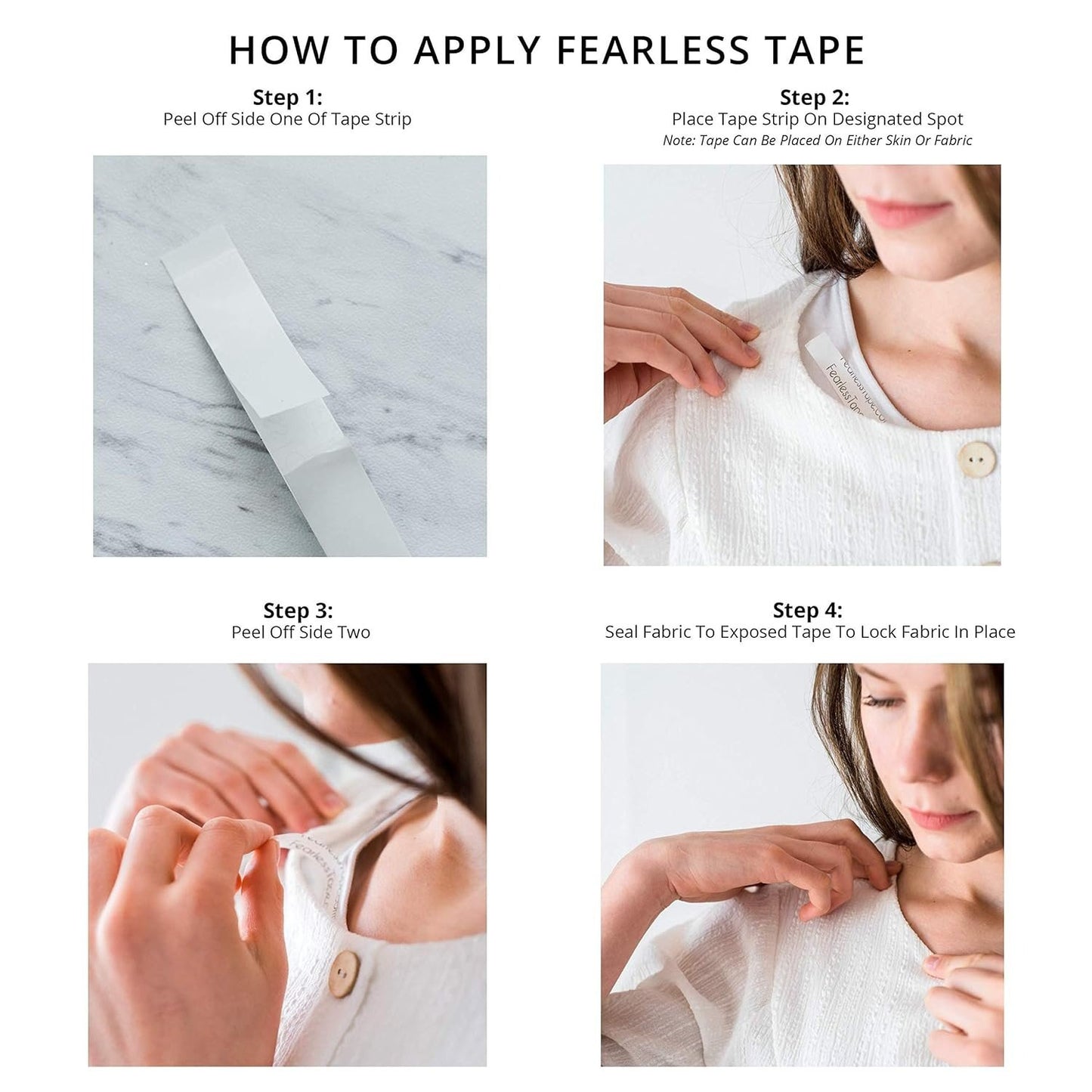 Fearless Tape - Womens Double Sided Tape for Clothing and Body, Transparent Clear Color for All.